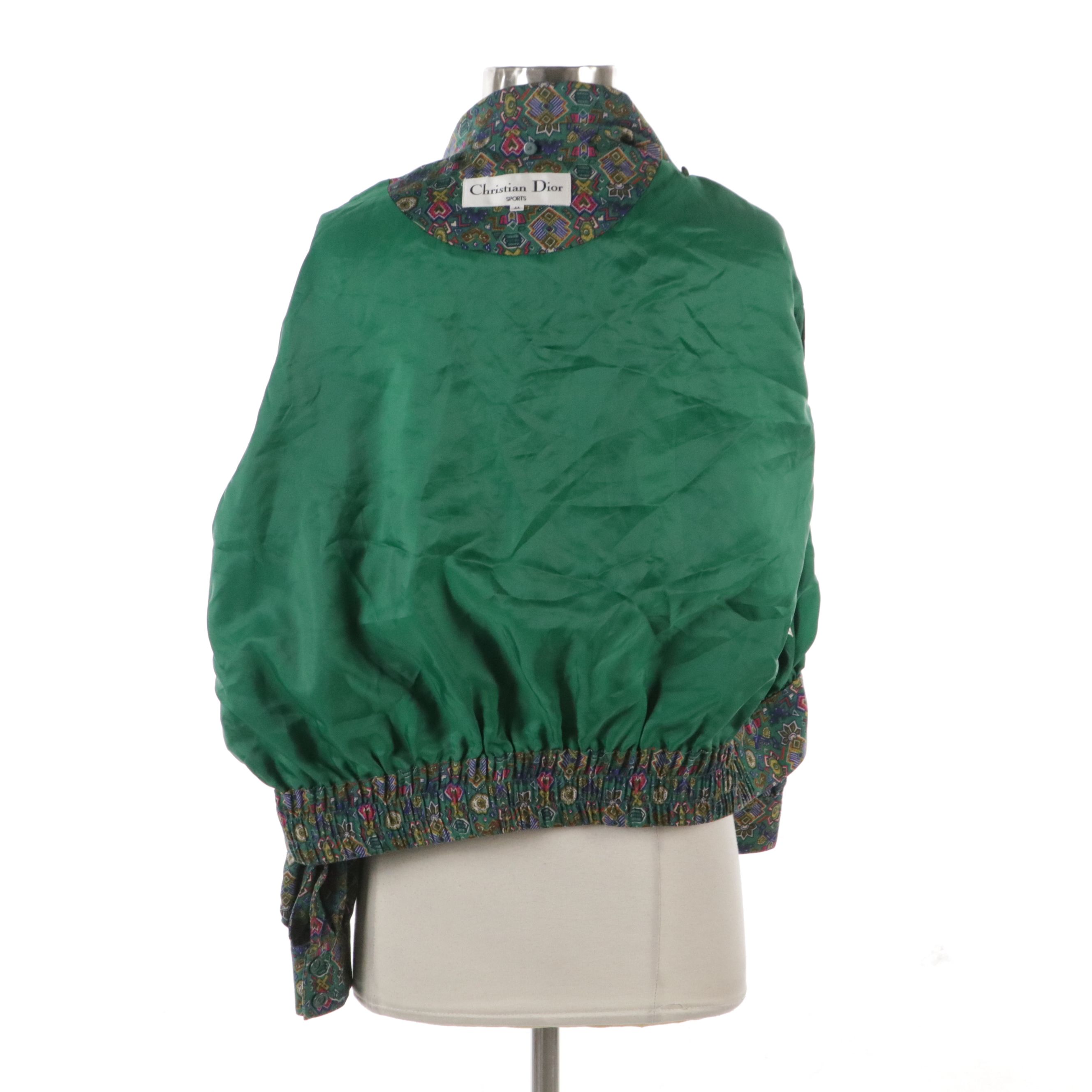 Christian Dior Sports Long Sleeve Button-Down Top in Printed Wool and Silk Blend