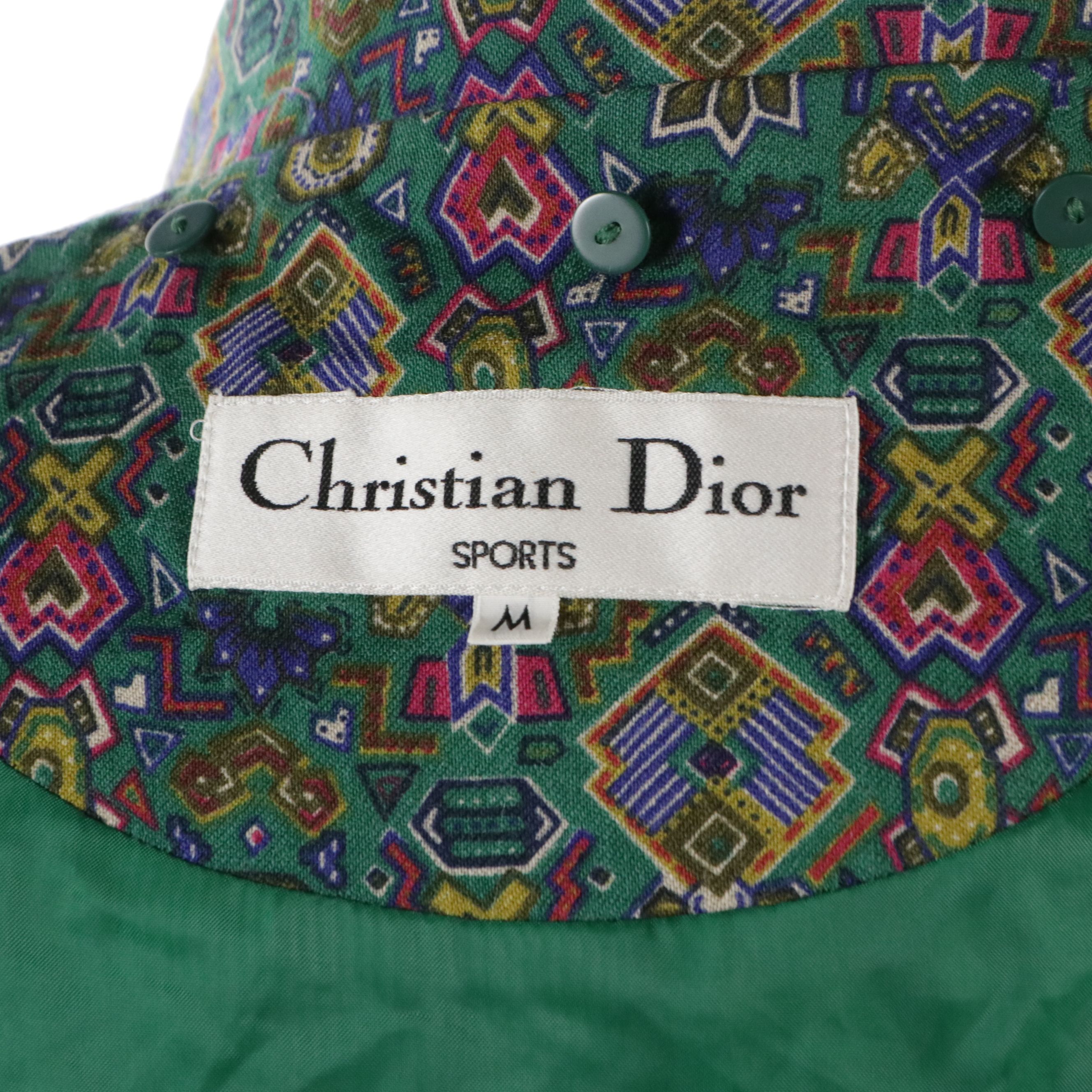 Christian Dior Sports Long Sleeve Button-Down Top in Printed Wool and Silk Blend