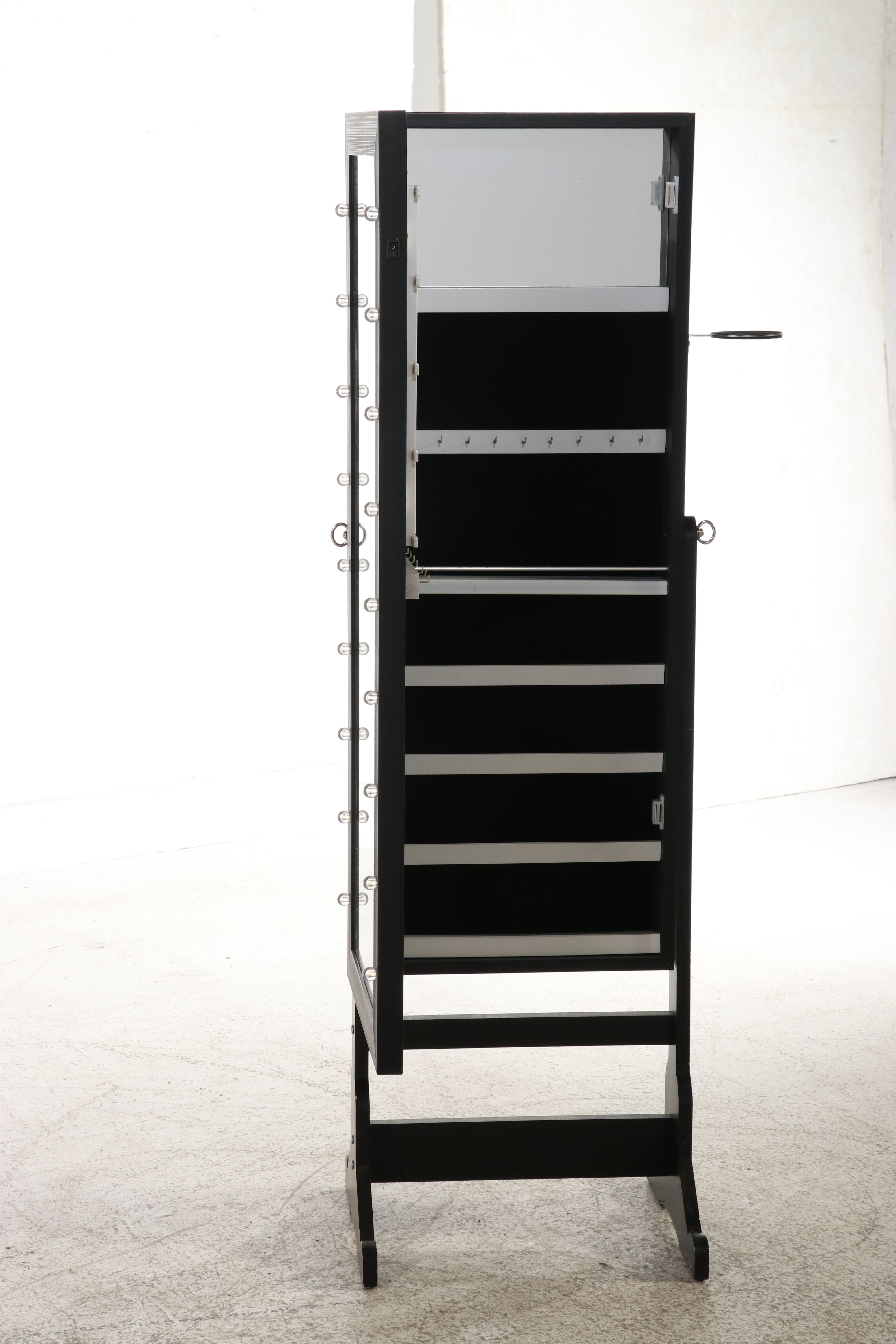Contemporary Illuminated Cheval Mirror with Hidden Jewelry Armoire
