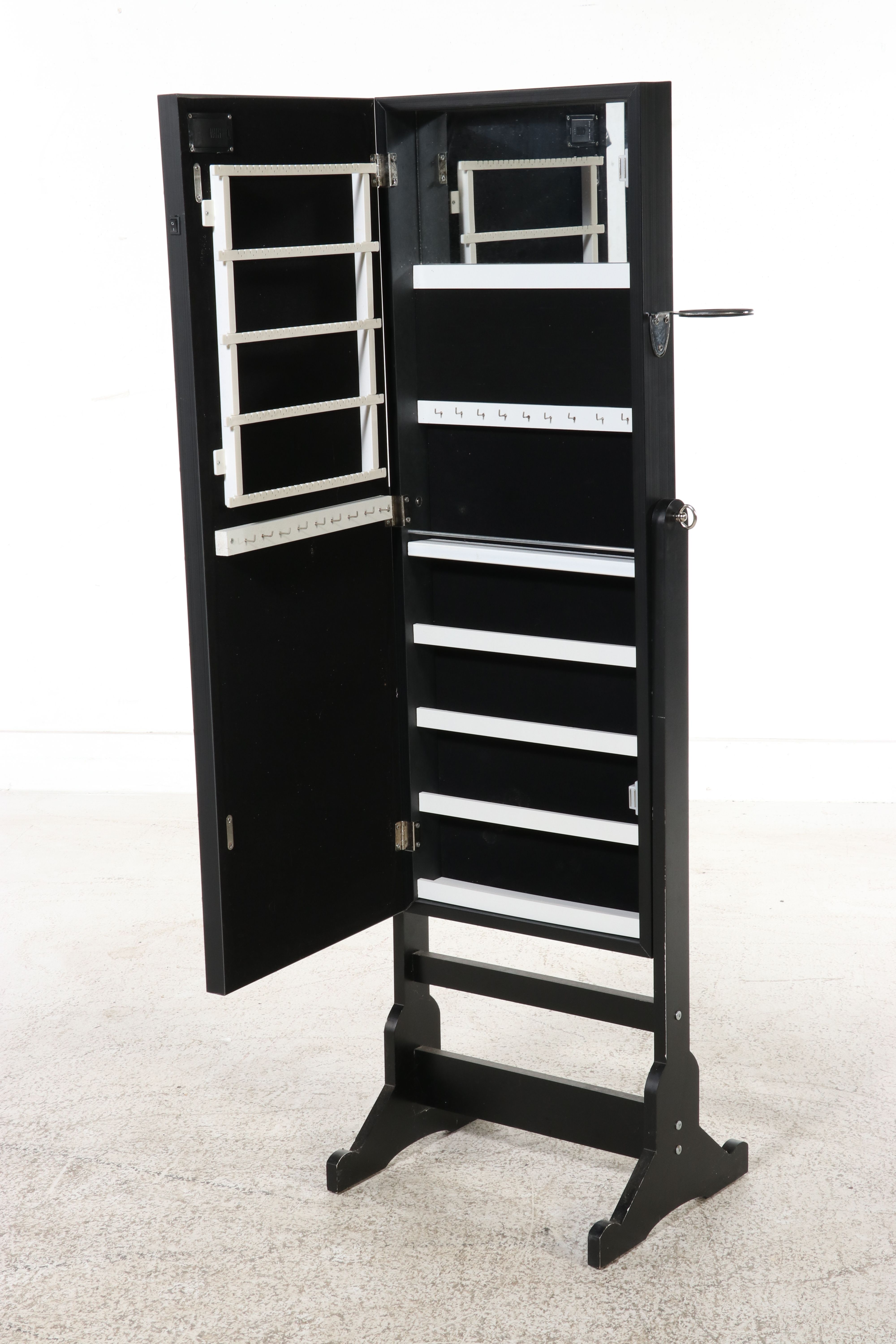 Contemporary Illuminated Cheval Mirror with Hidden Jewelry Armoire