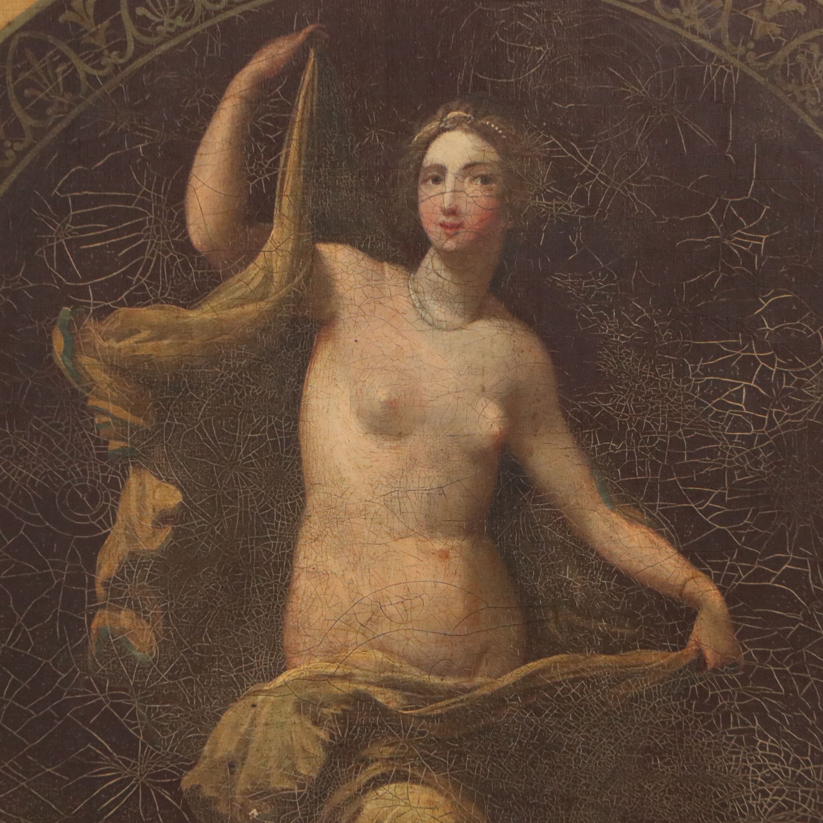 Italian School Architectural Oil Painted Panel with Allegorical Female Figure