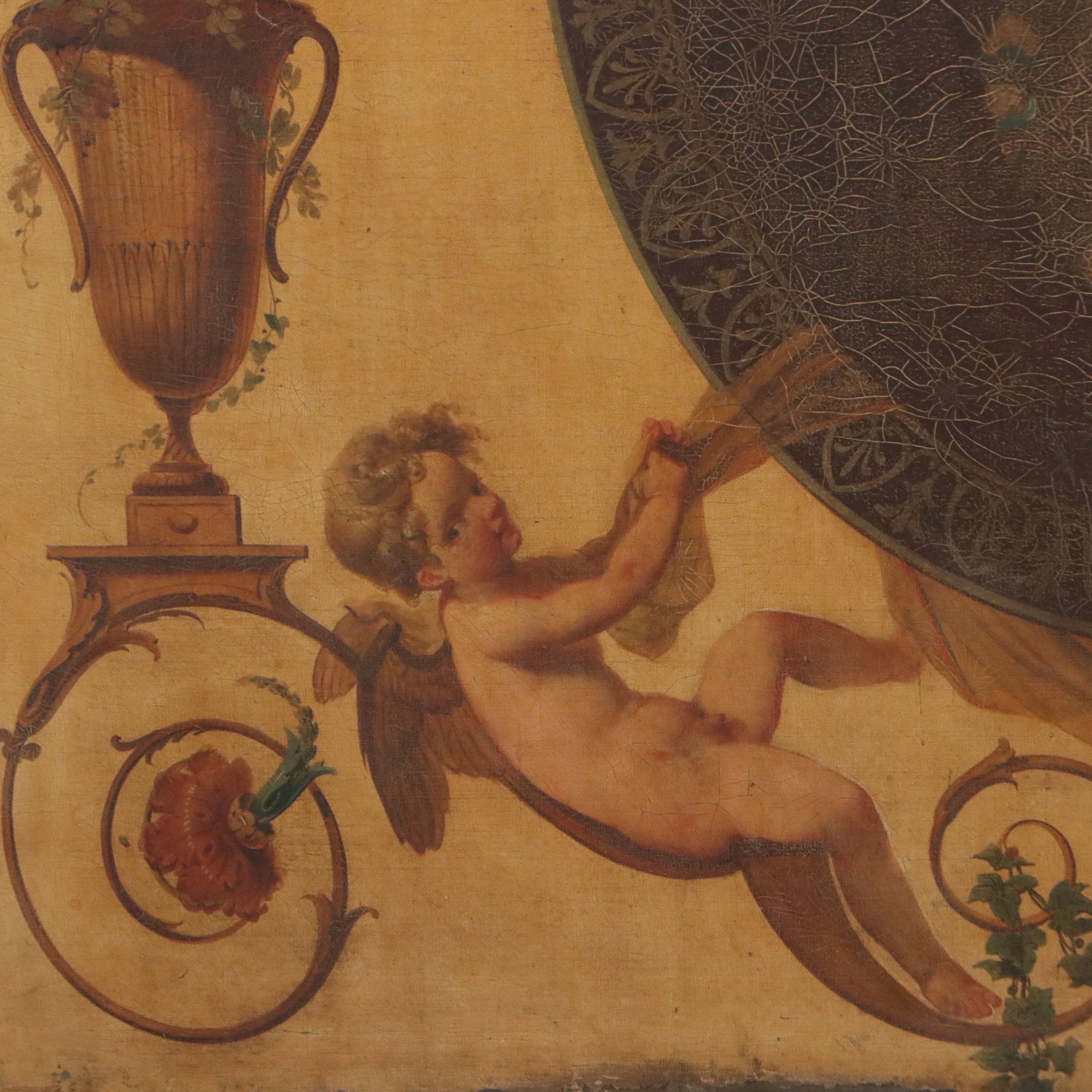 Italian School Architectural Oil Painted Panel with Allegorical Female Figure