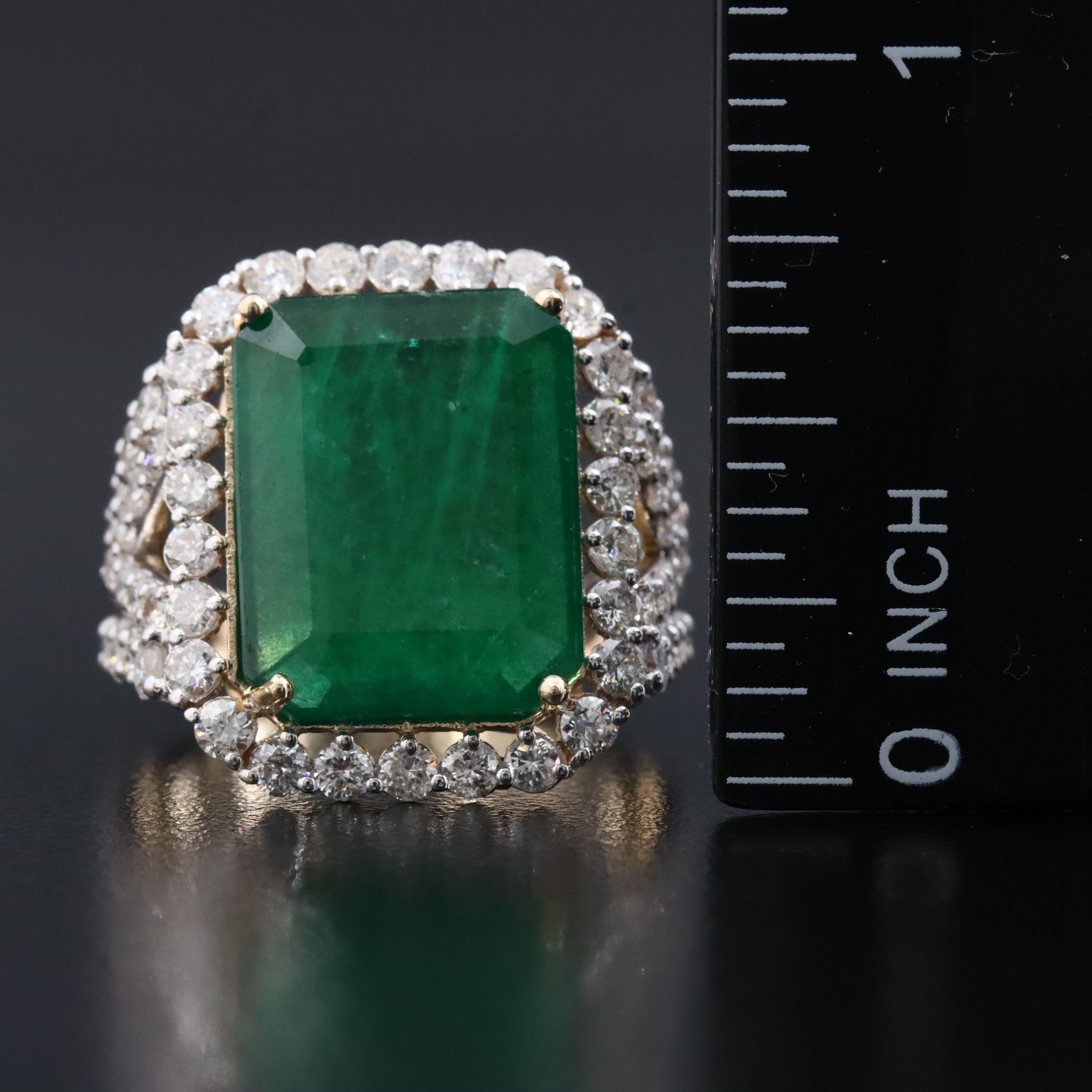 14K 7.23 CT Emerald and 2.07 CTW Diamond Ring