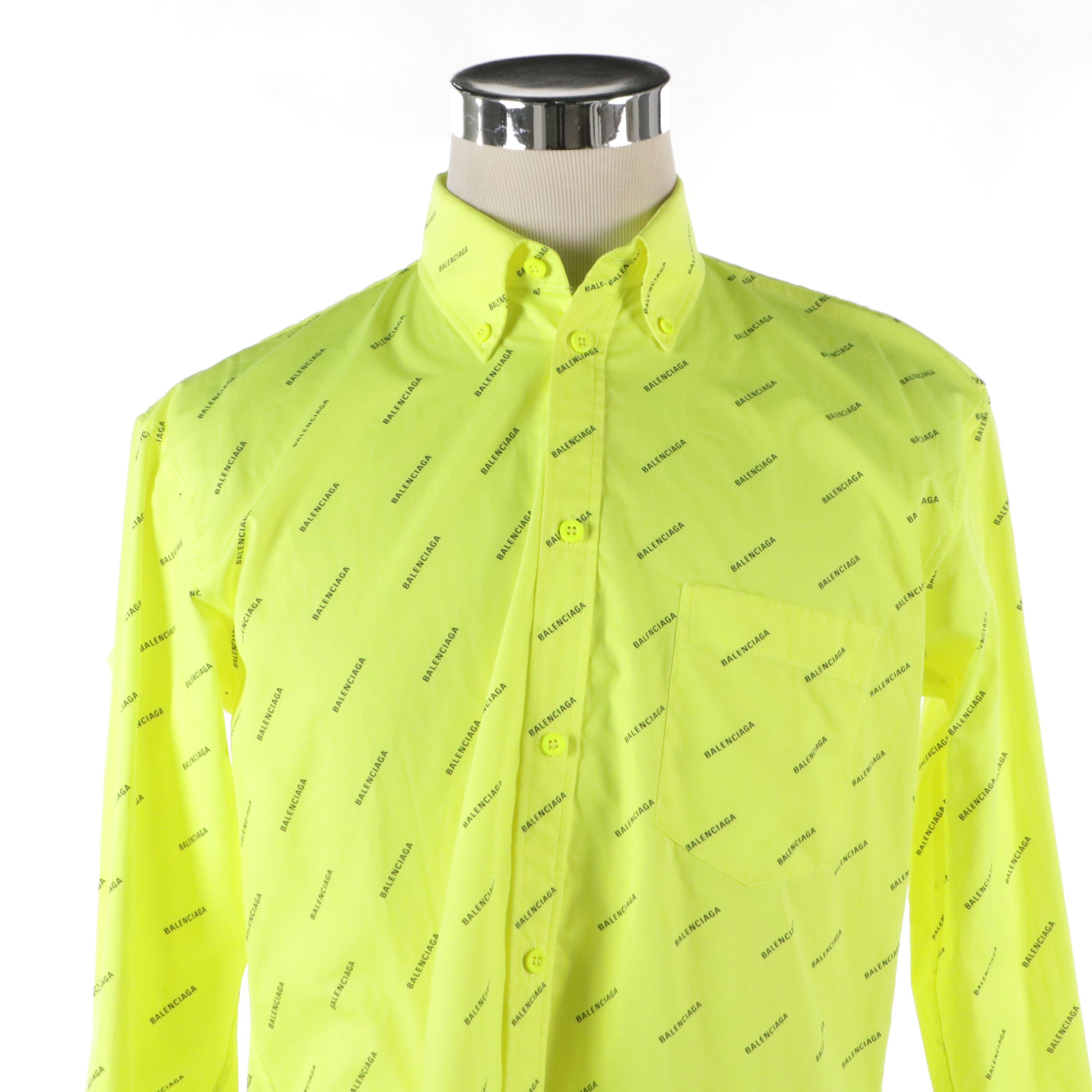 Men's Neon All Over Logo Long Sleeve Button-Down Top