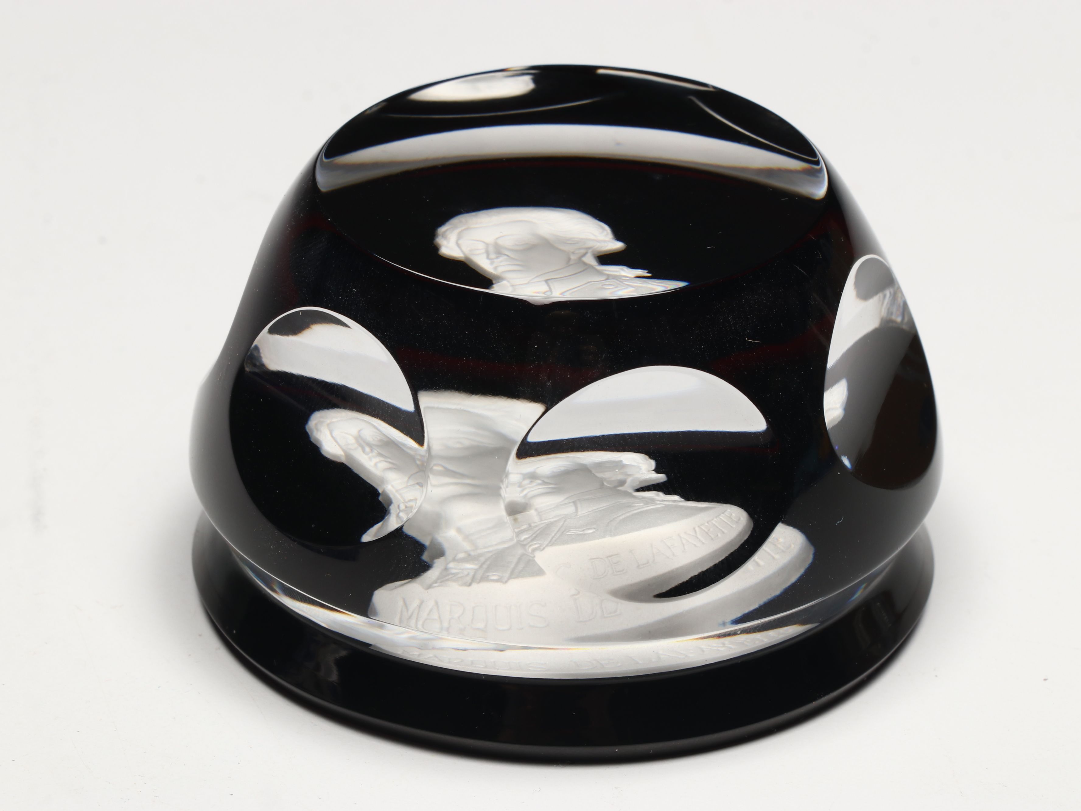 Baccarat Franklin Mint "Washington" and "Lafayette" Sulphide Glass Paperweights