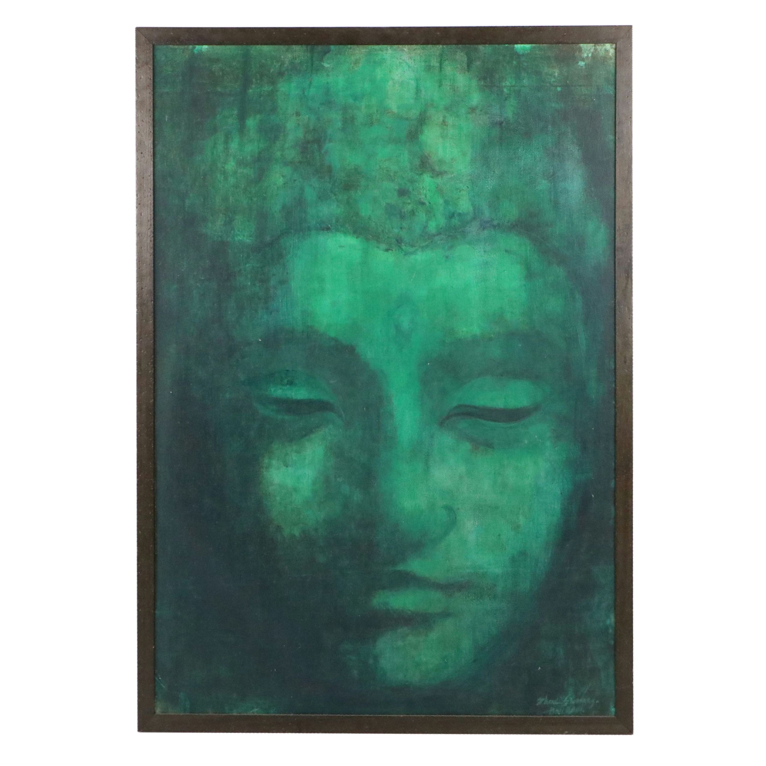 Shane Sweeney Oil Painting of Face of Buddha, 2001