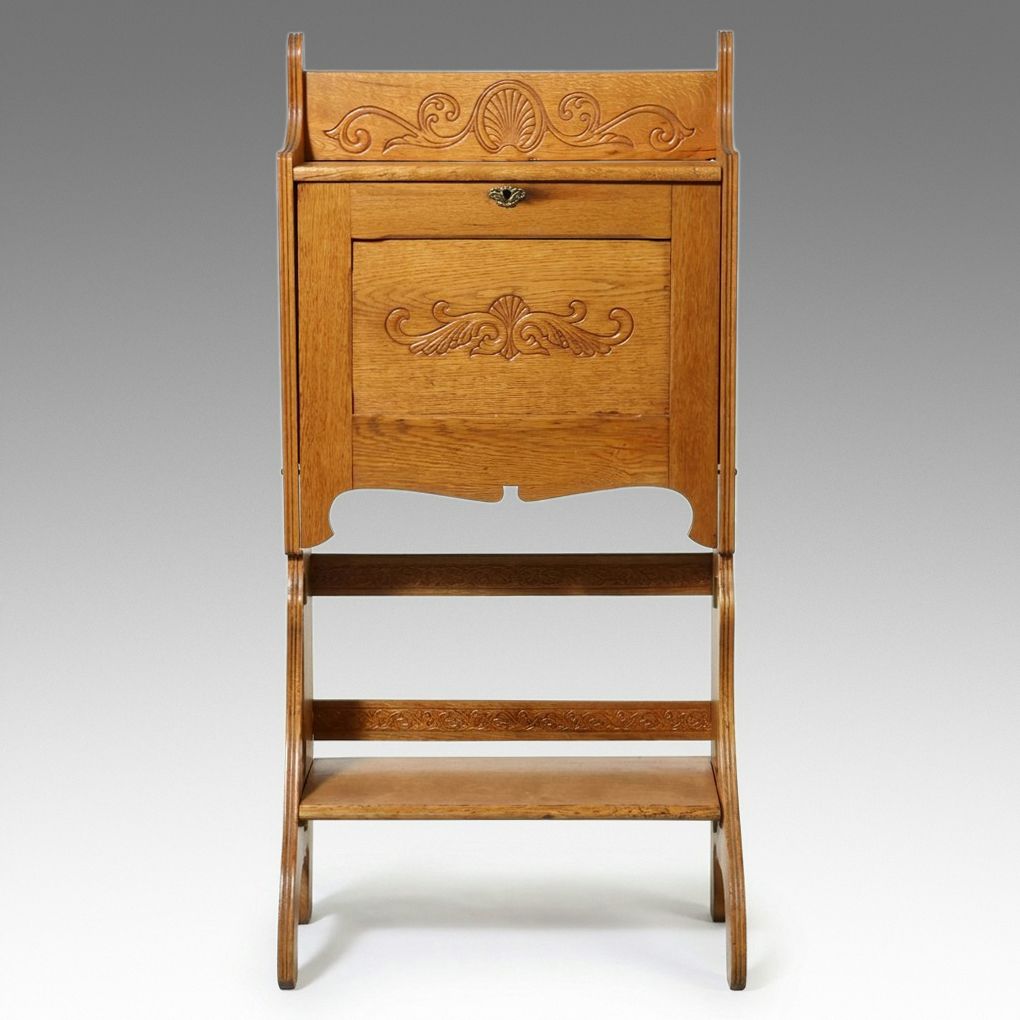 Late Victorian American Golden Oak Drop-Front Secretary Desk, Early 20th Century