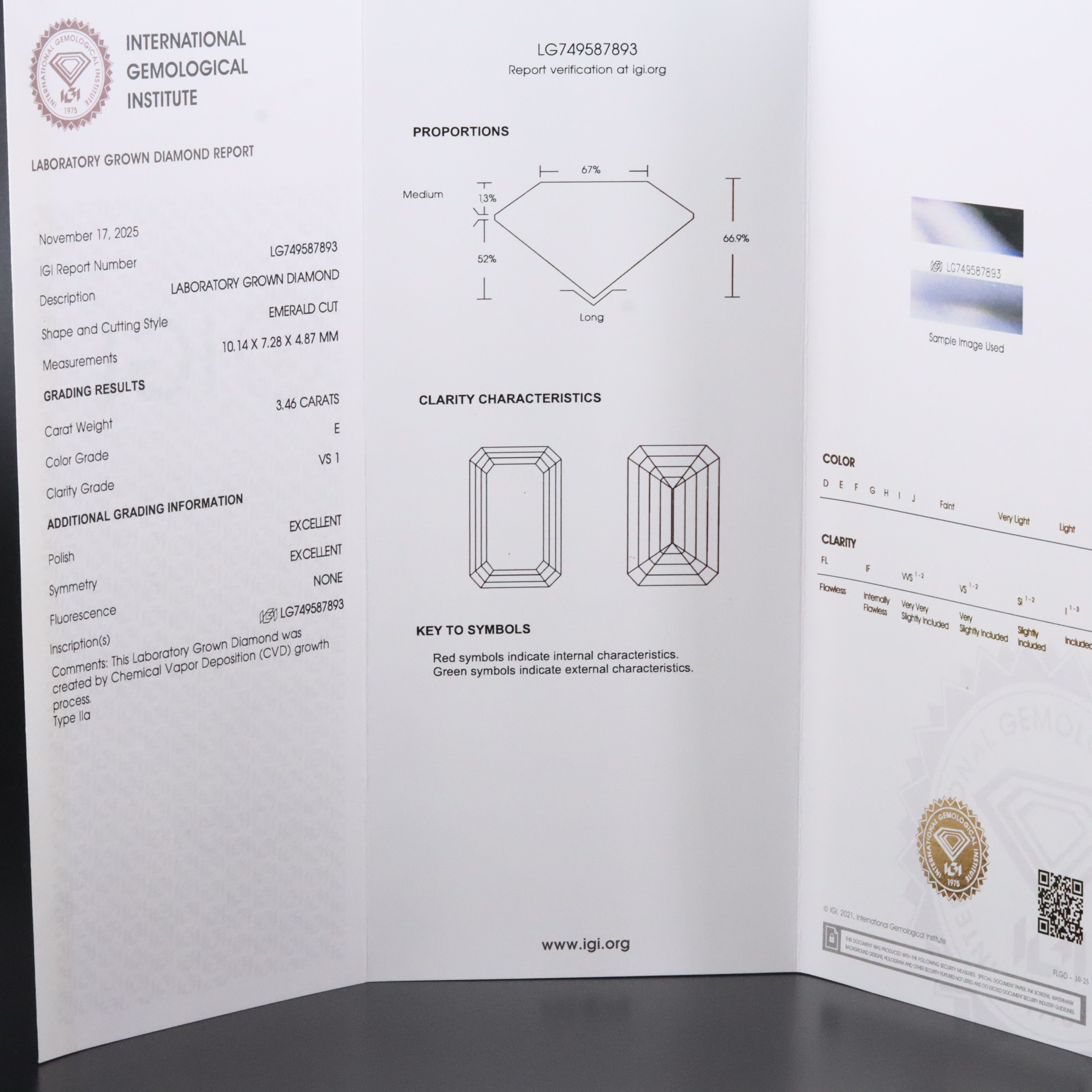 Loose 3.46 CT Lab Grown Diamond with IGI Report