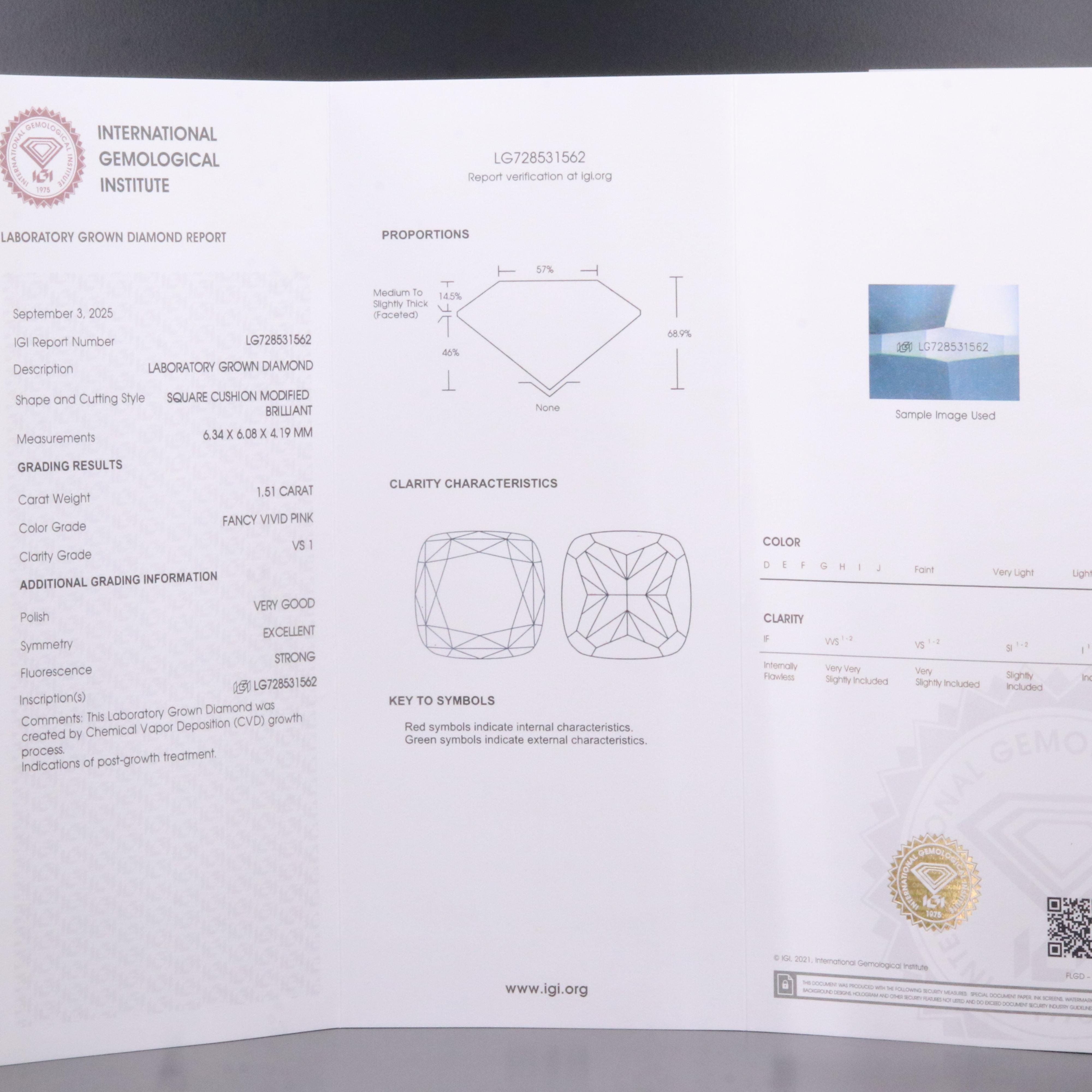 Loose 1.51 CT Lab Grown Fancy Vivid Pink Diamond with IGI Report