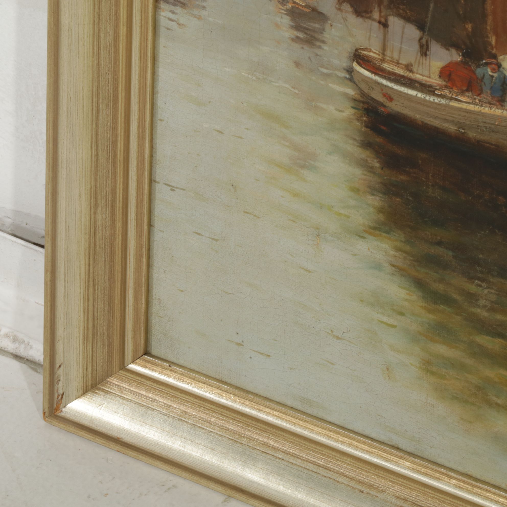 Continental European Harbor Scene Oil Painting, Late 19th Century