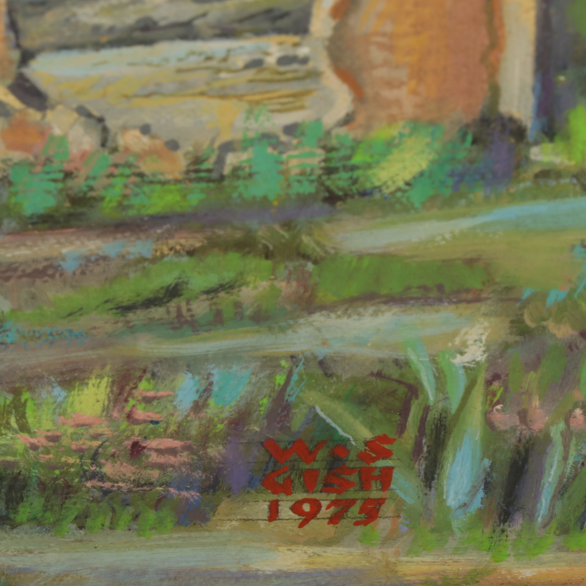 William S. Gisch Oil Painting "Ruins by Lake", 1975