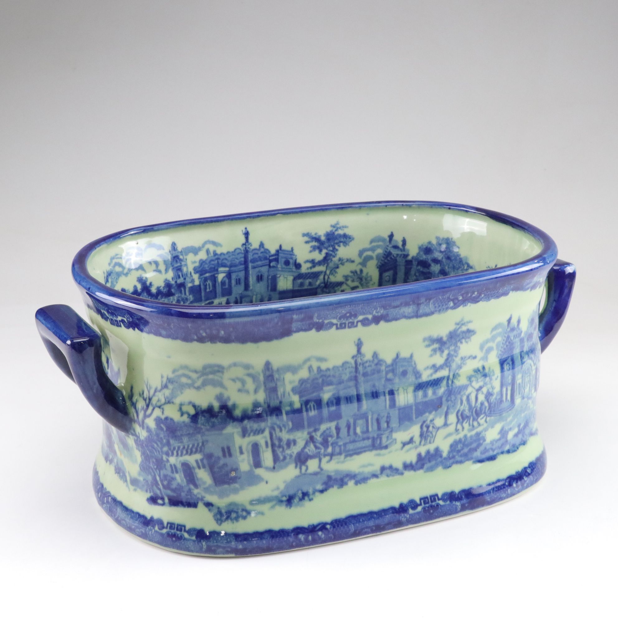 Victoria Ware English-Style Blue Transfer Stoneware Foot Bath, Late 20th Century