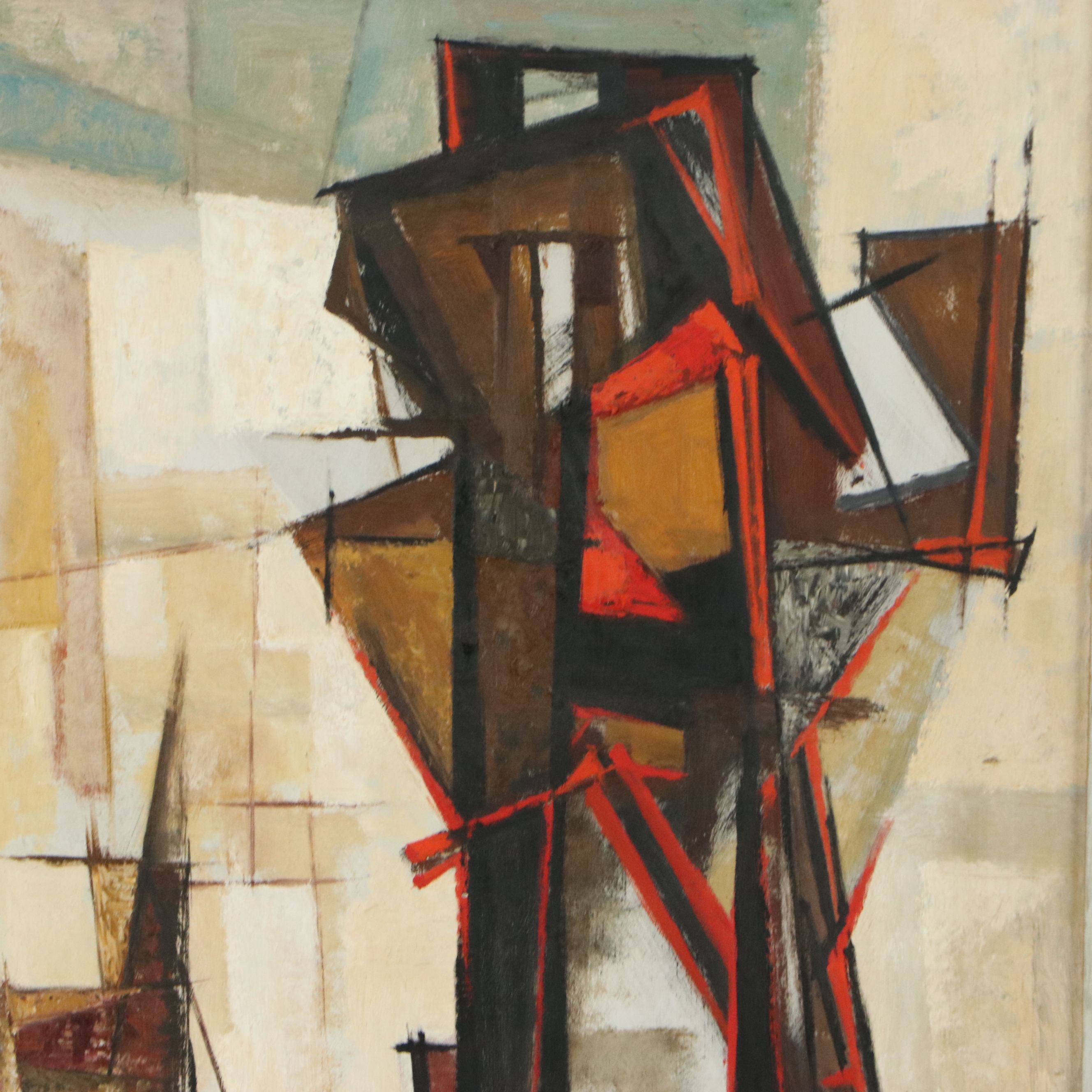 Fridtjof Schroder Abstract Cubist Oil Painting, Mid-20th Century