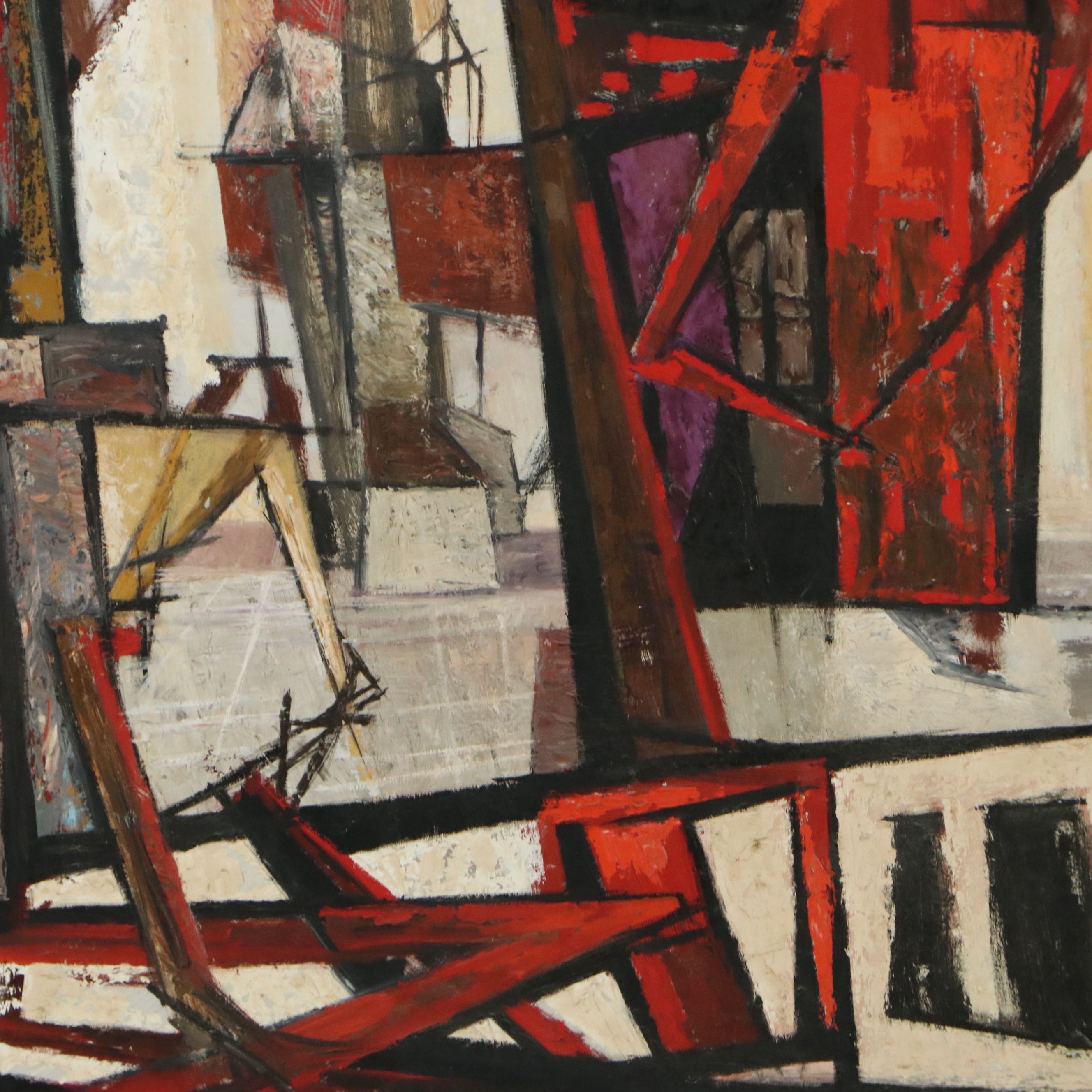 Fridtjof Schroder Abstract Cubist Oil Painting, Mid-20th Century