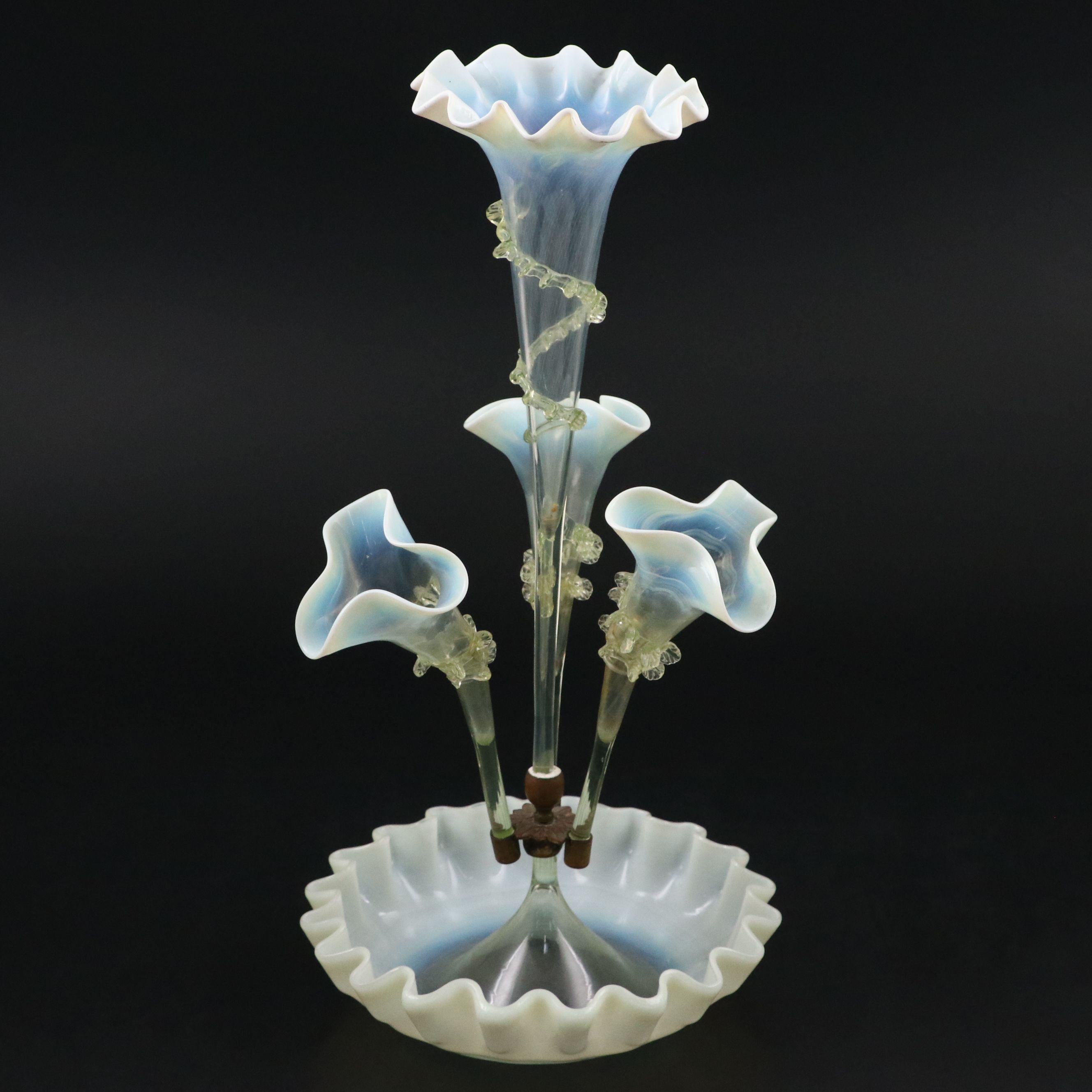 Victorian Vaseline Glass Trumpet Epergne