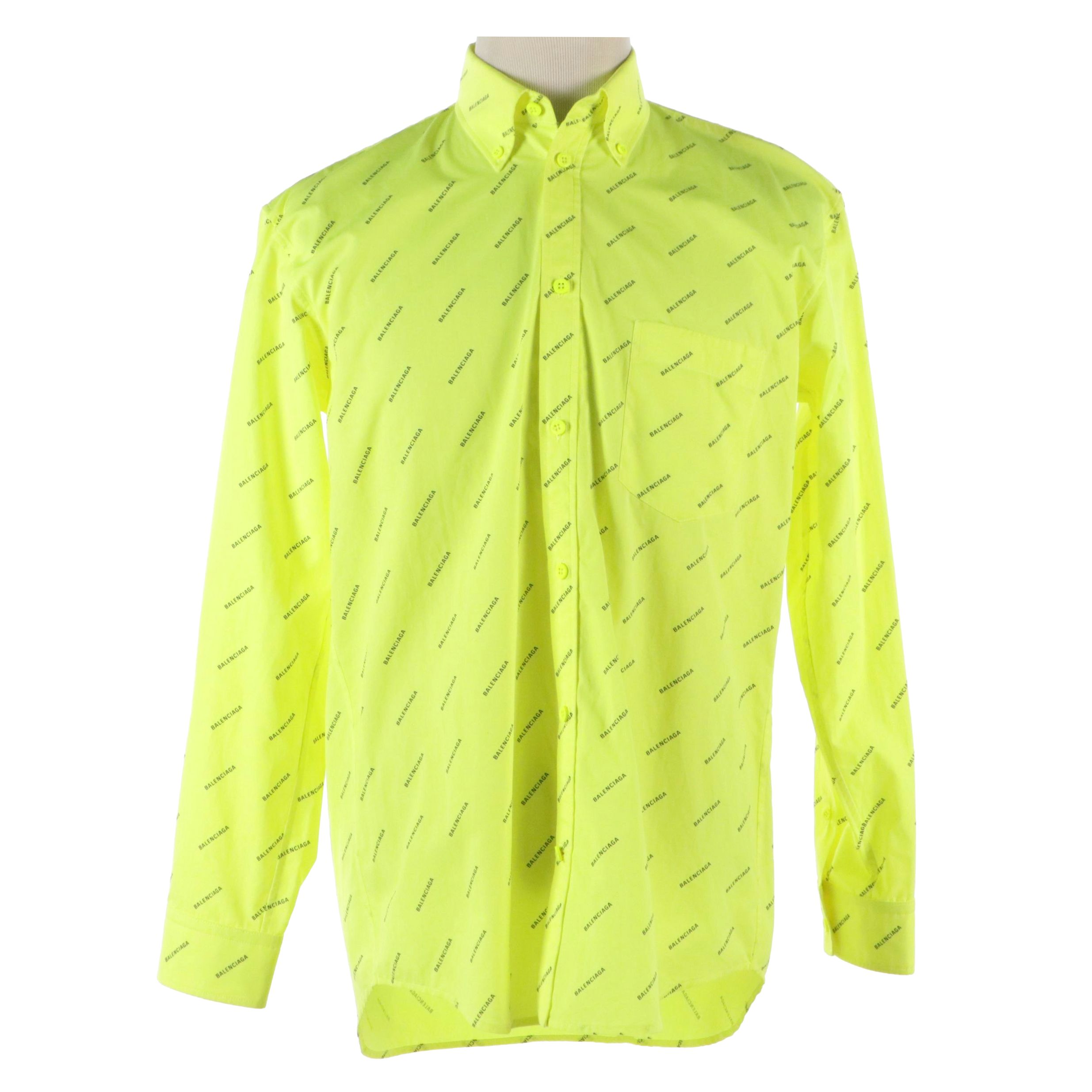 Men's Neon All Over Logo Long Sleeve Button-Down Top