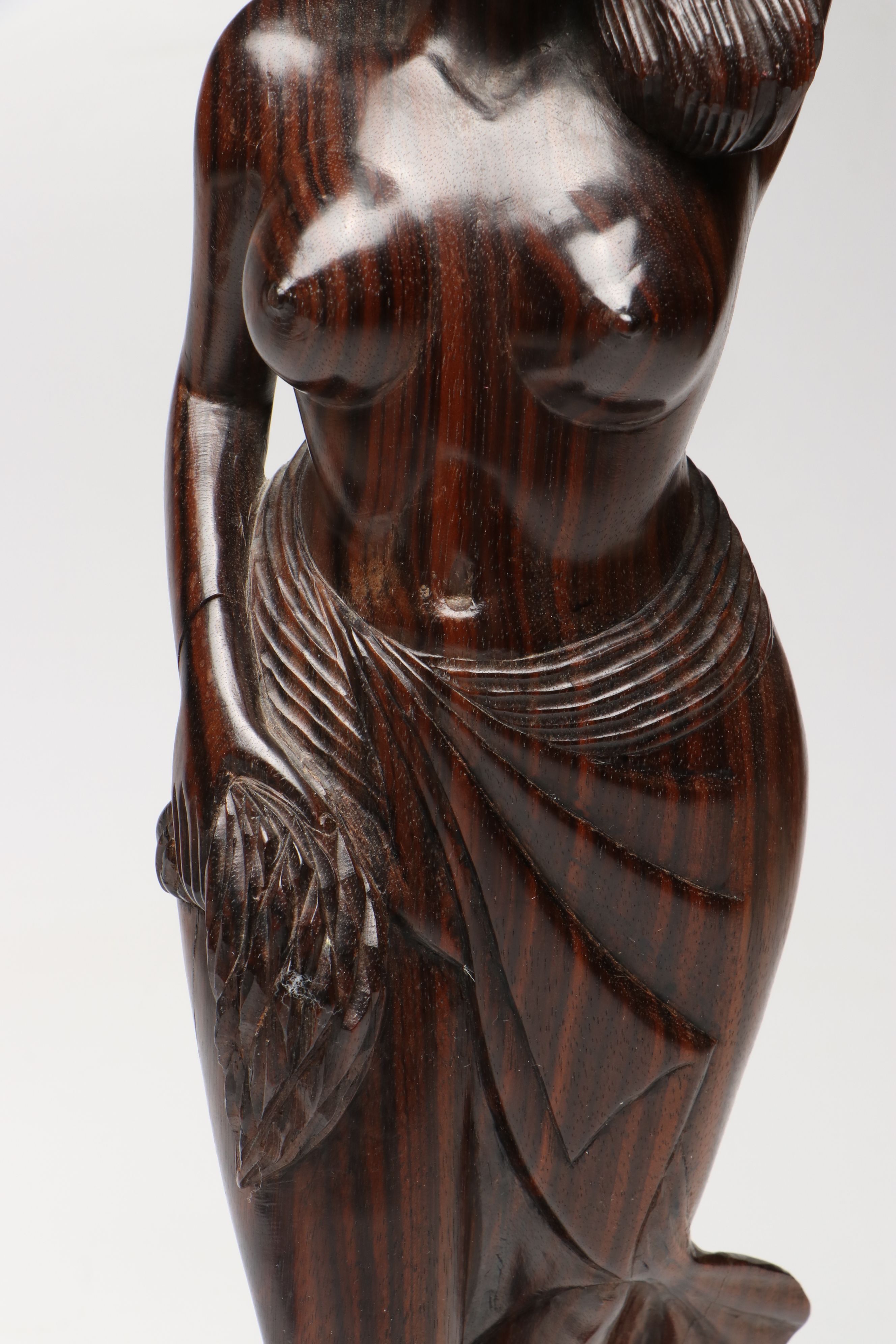 Carved Wood Woman Carrying Basket with Carved Wood Mask