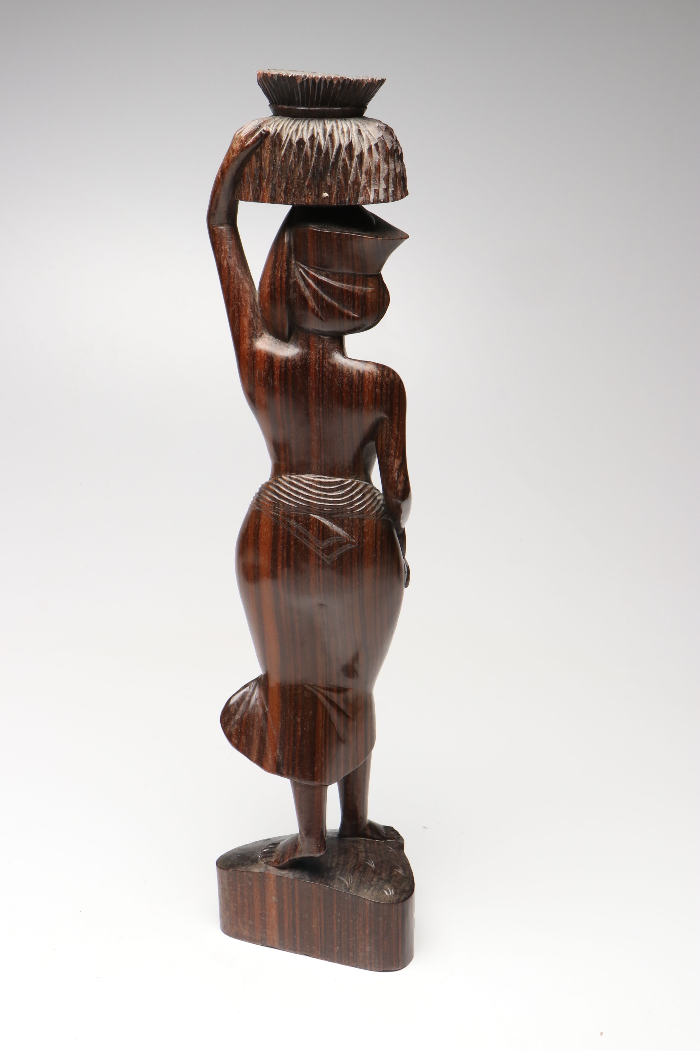 Carved Wood Woman Carrying Basket with Carved Wood Mask
