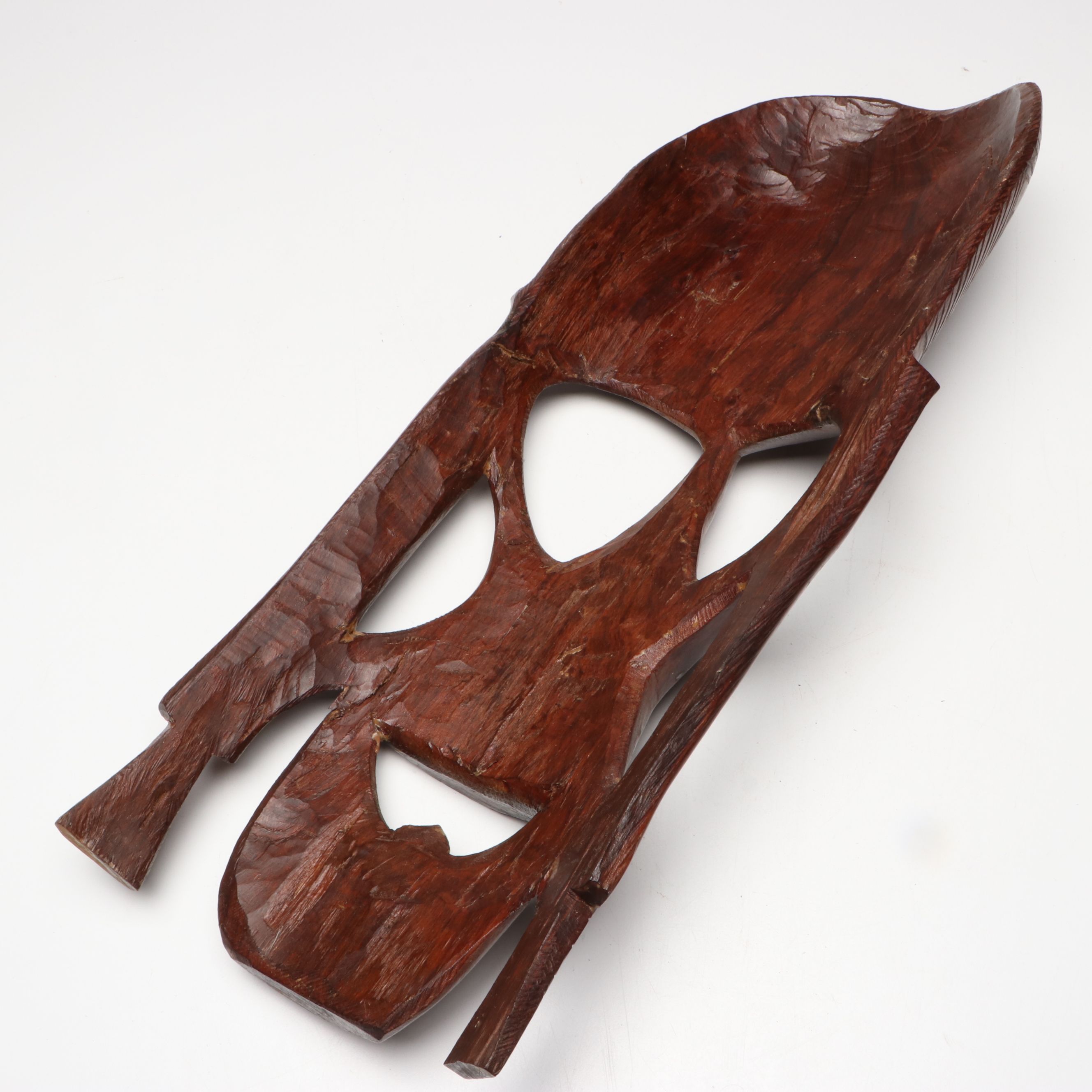 Carved Wood Woman Carrying Basket with Carved Wood Mask