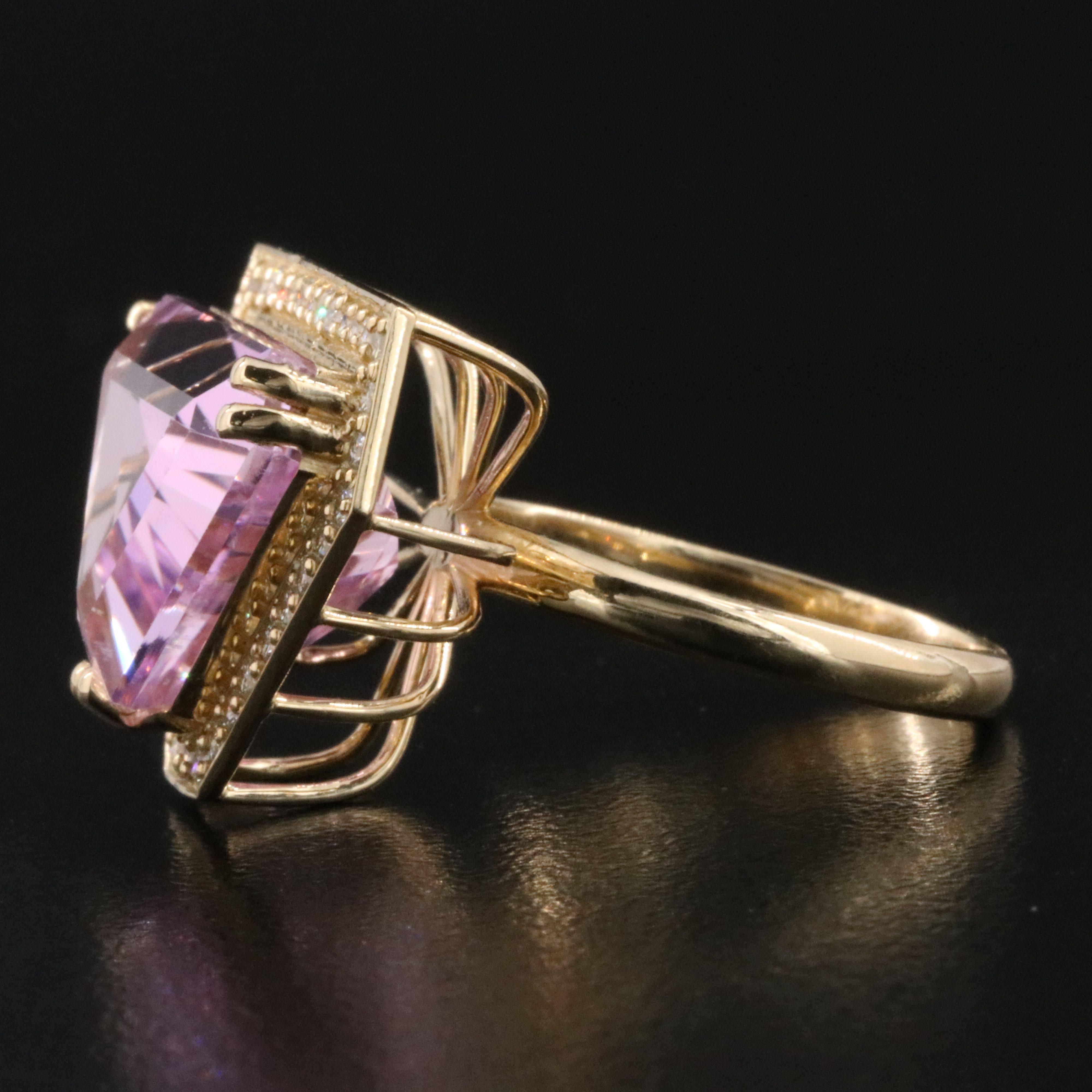 14K 12.60 CT Kunzite and Diamond Ring