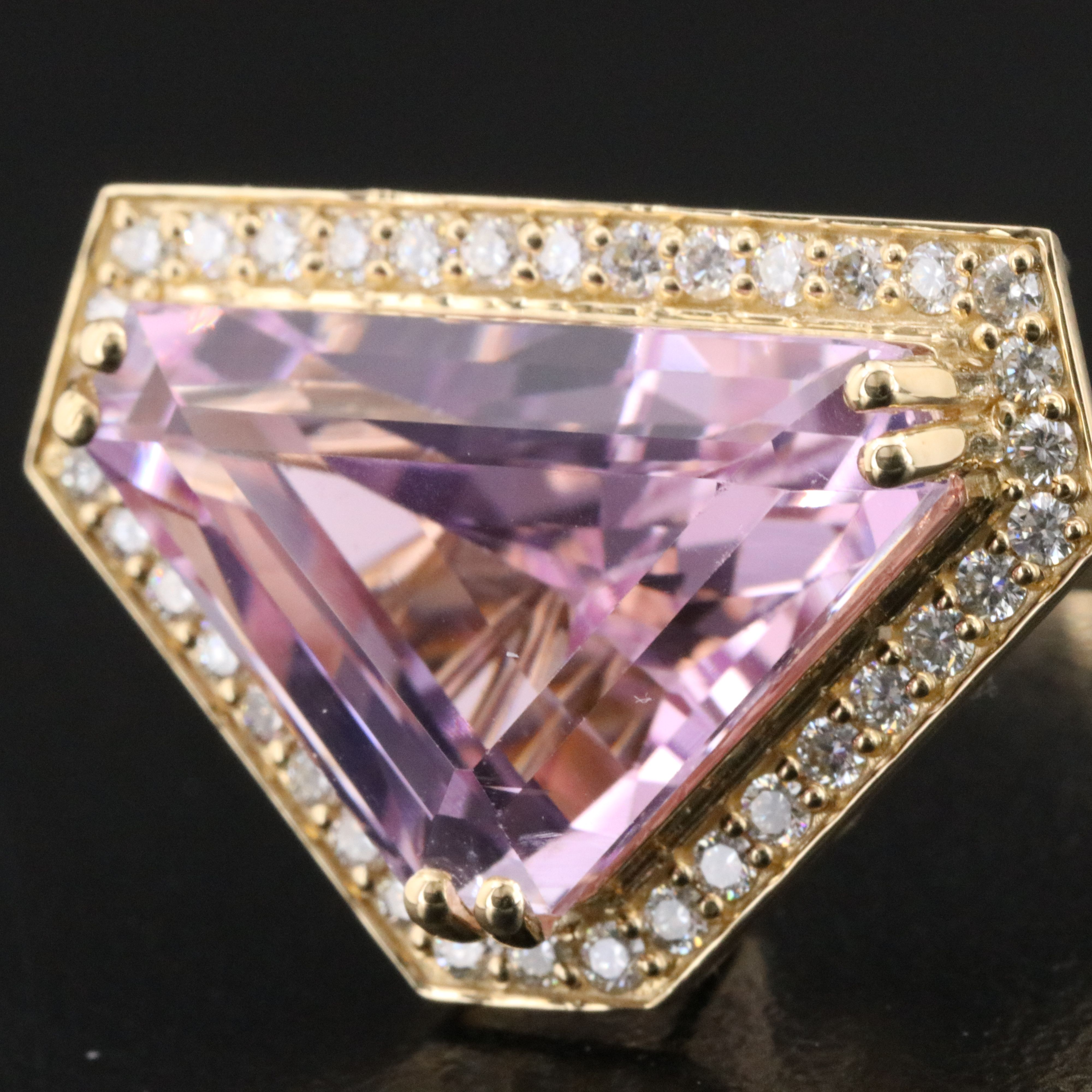 14K 12.60 CT Kunzite and Diamond Ring