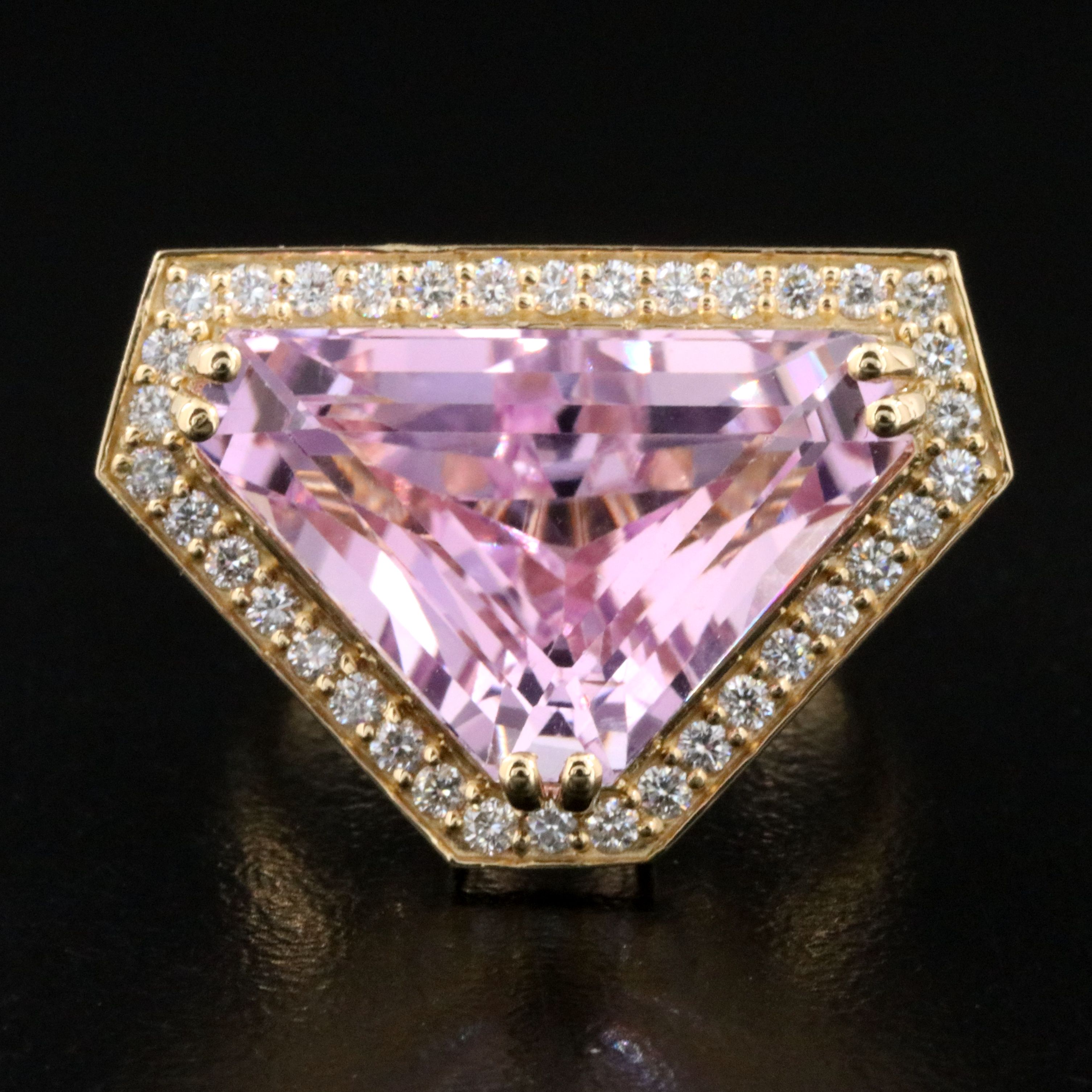 14K 12.60 CT Kunzite and Diamond Ring
