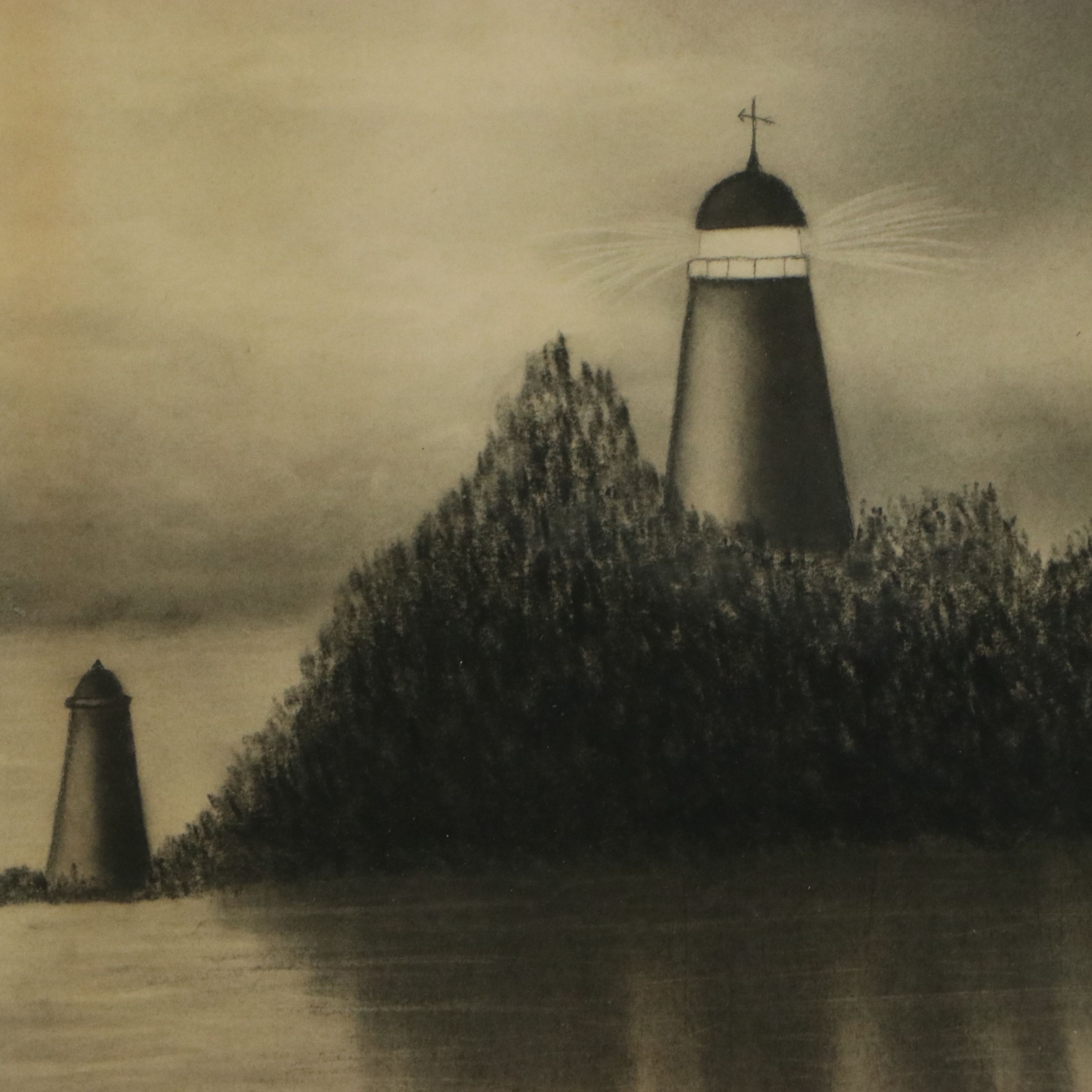 Naive Charcoal Drawing of Nautical Scene, Circa 1900