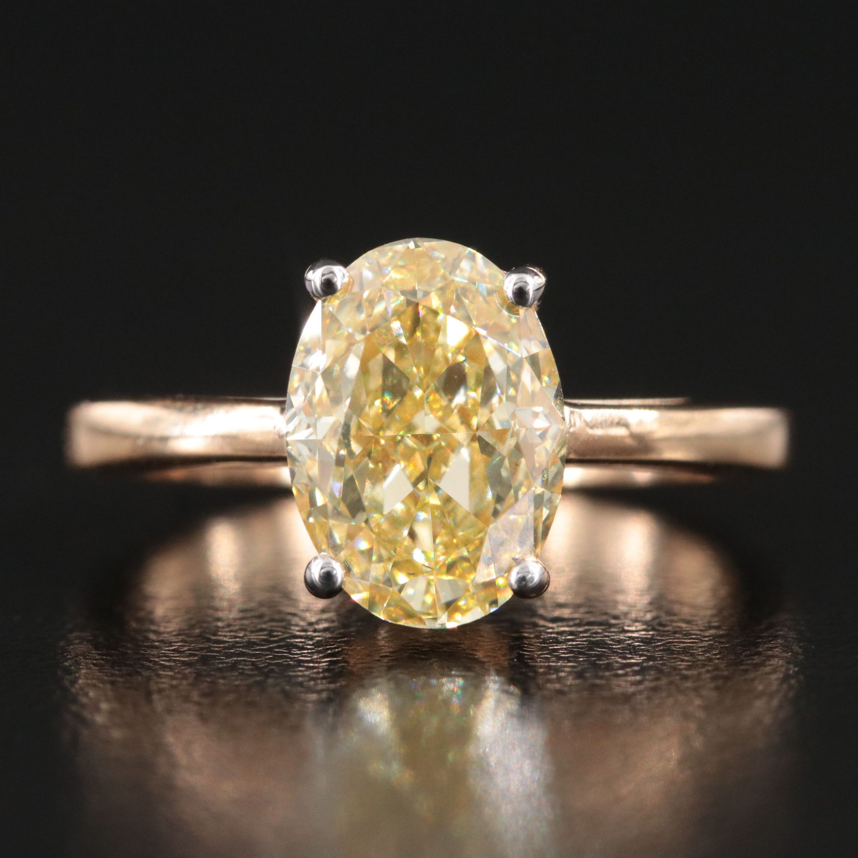 18K 3.02 CT Fancy Intense Yellow Lab Grown Diamond Ring with IGI Report