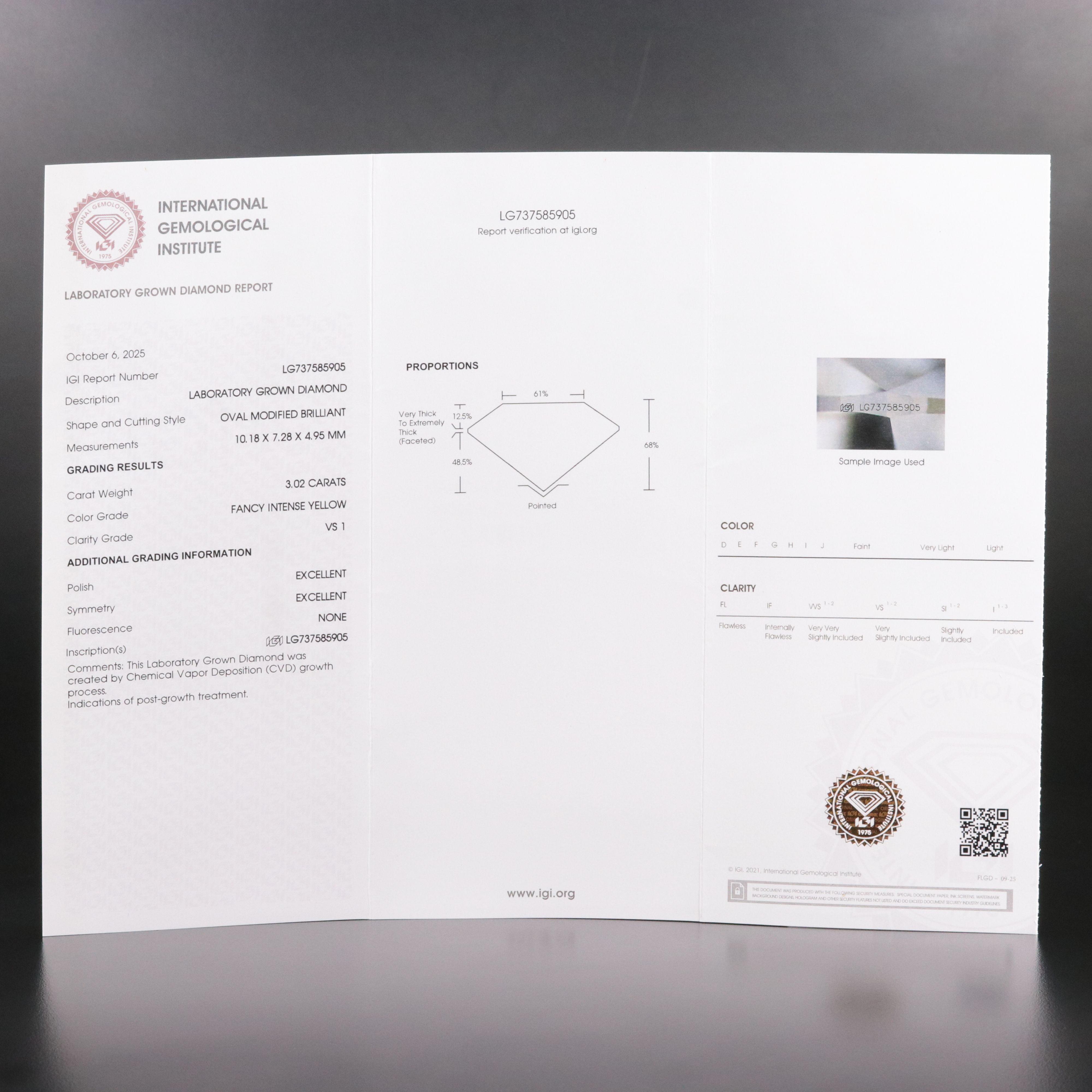 18K 3.02 CT Fancy Intense Yellow Lab Grown Diamond Ring with IGI Report