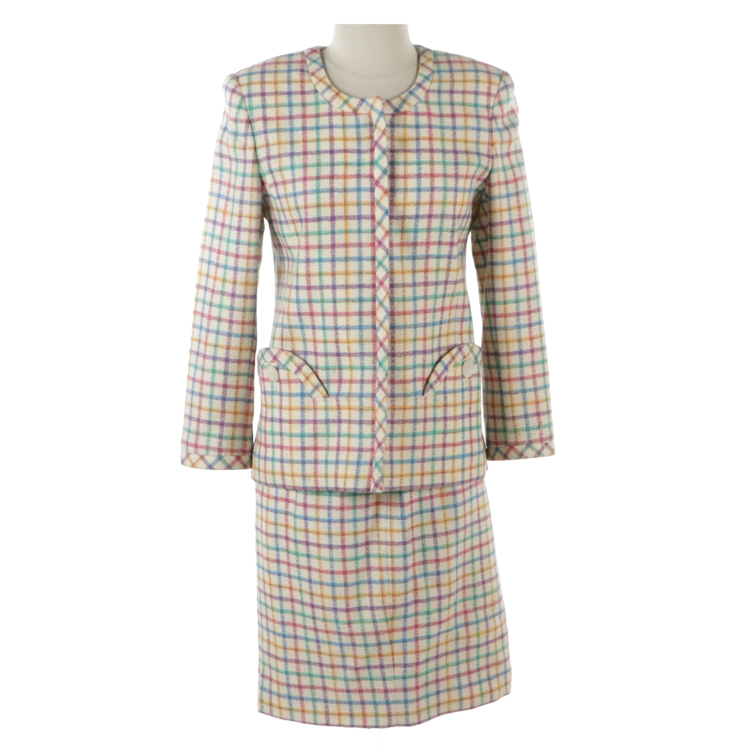 Valentino Garavani Boutique Vintage Multicolor Check Wool Skirtsuit