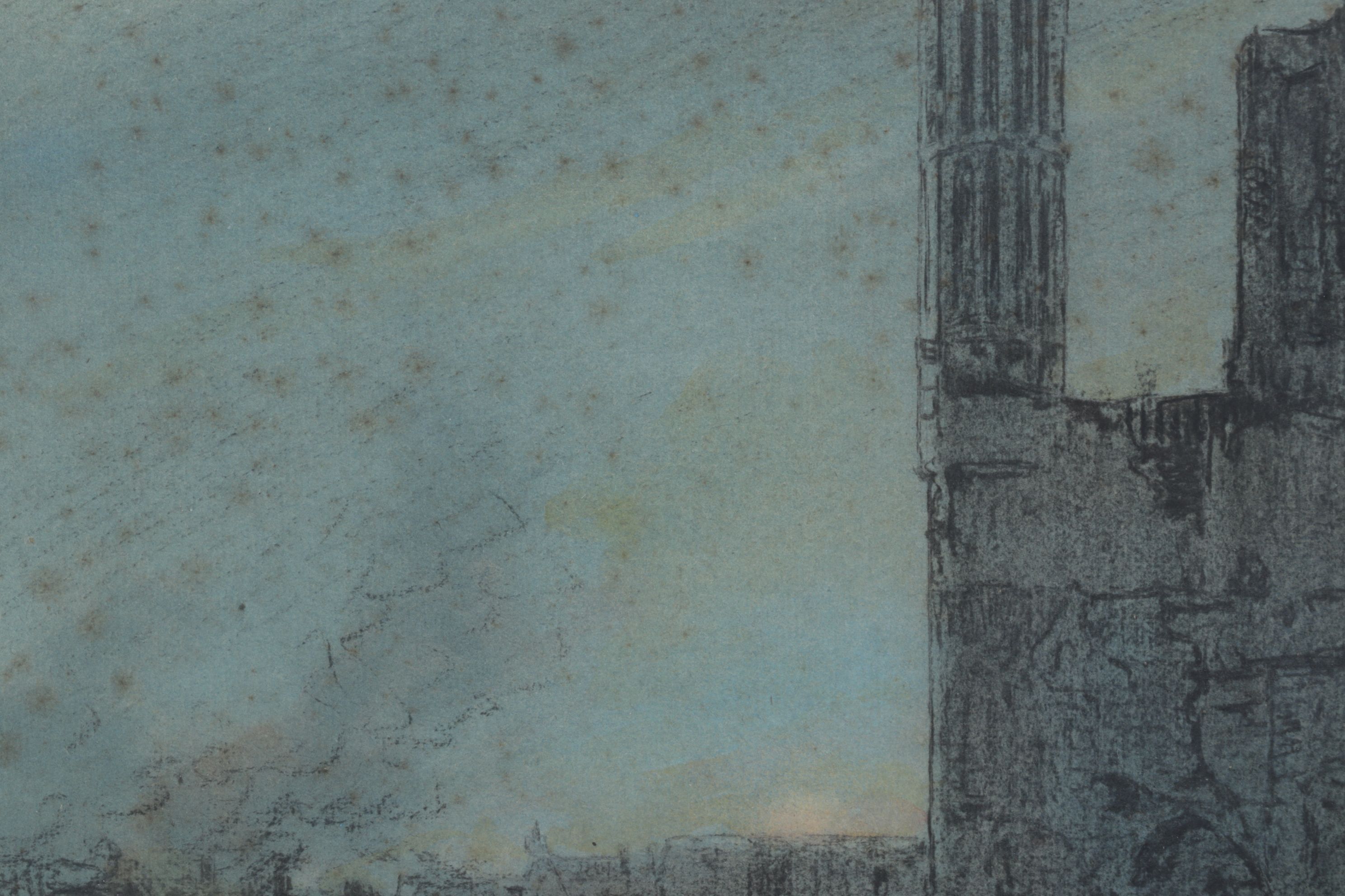 Edward Handley-Read Charcoal & Watercolor Painting "Ypres, Belgium - Cloth Hall"