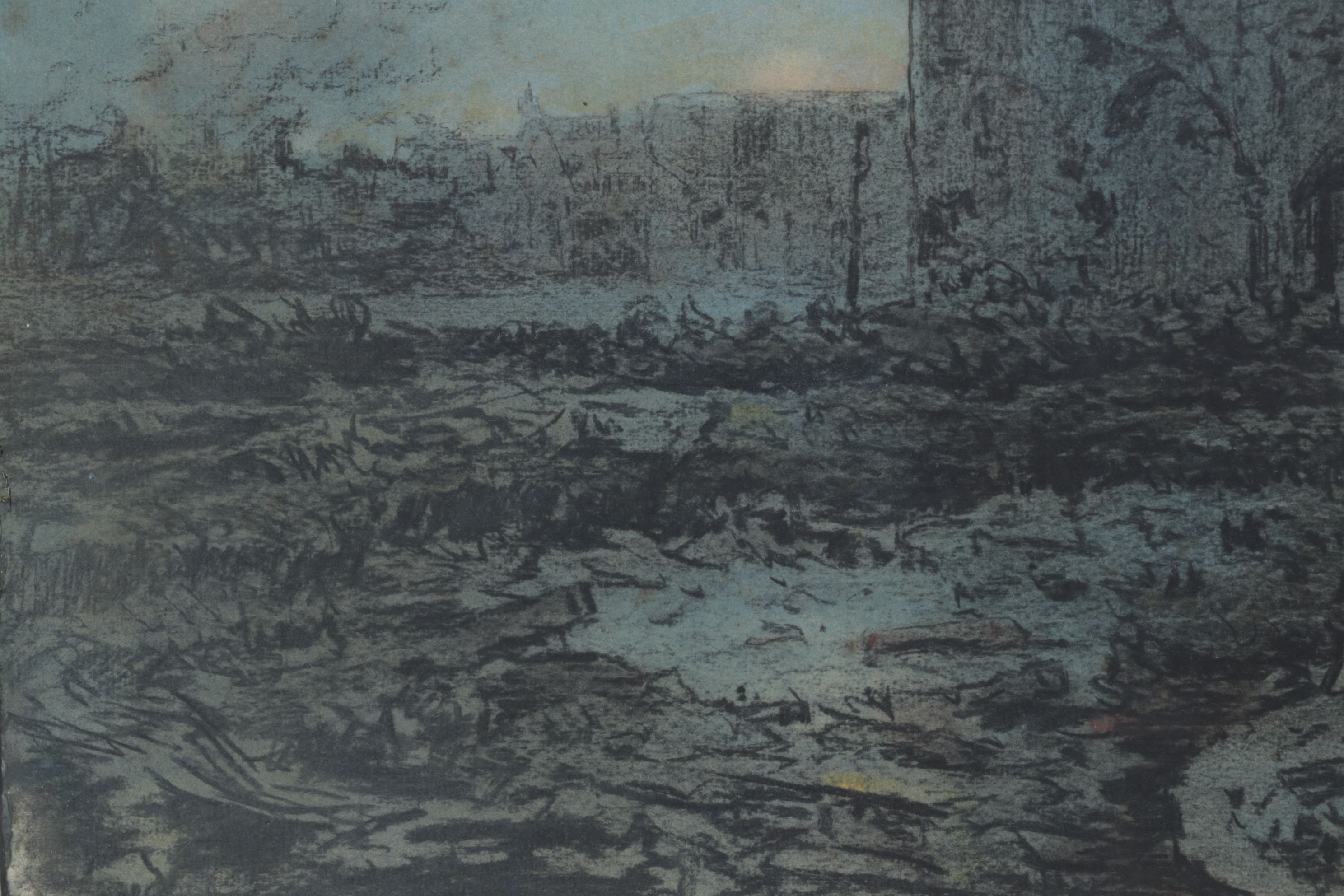 Edward Handley-Read Charcoal & Watercolor Painting "Ypres, Belgium - Cloth Hall"