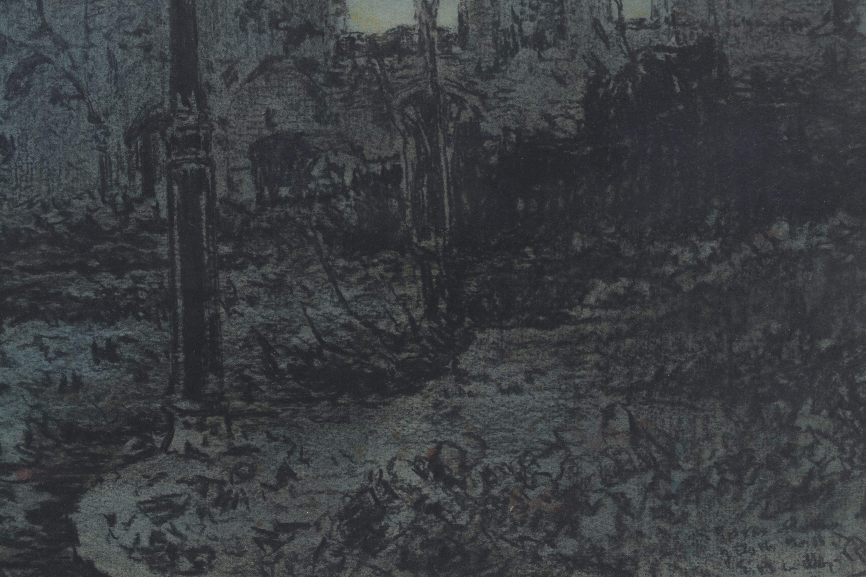 Edward Handley-Read Charcoal & Watercolor Painting "Ypres, Belgium - Cloth Hall"