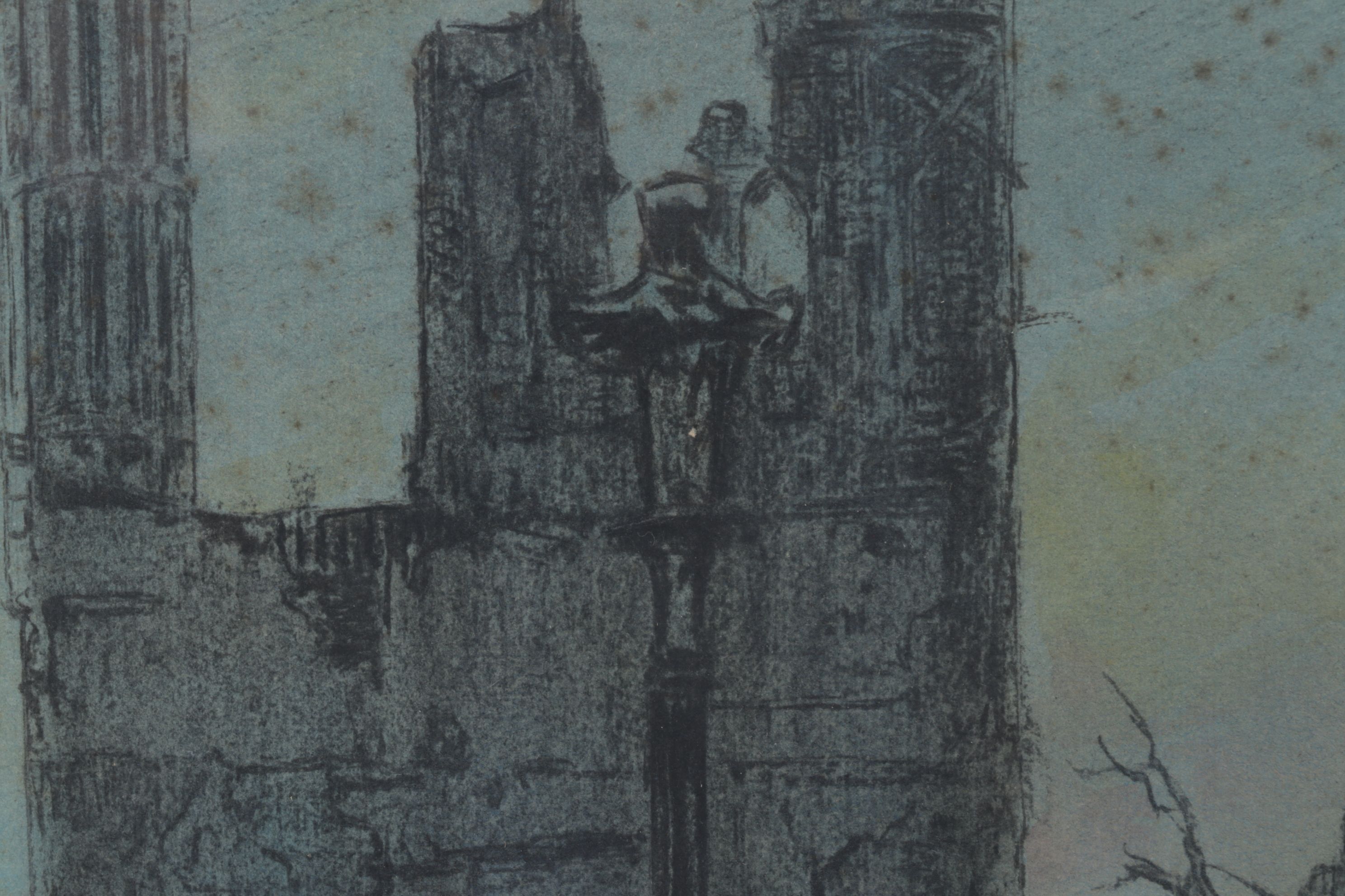 Edward Handley-Read Charcoal & Watercolor Painting "Ypres, Belgium - Cloth Hall"