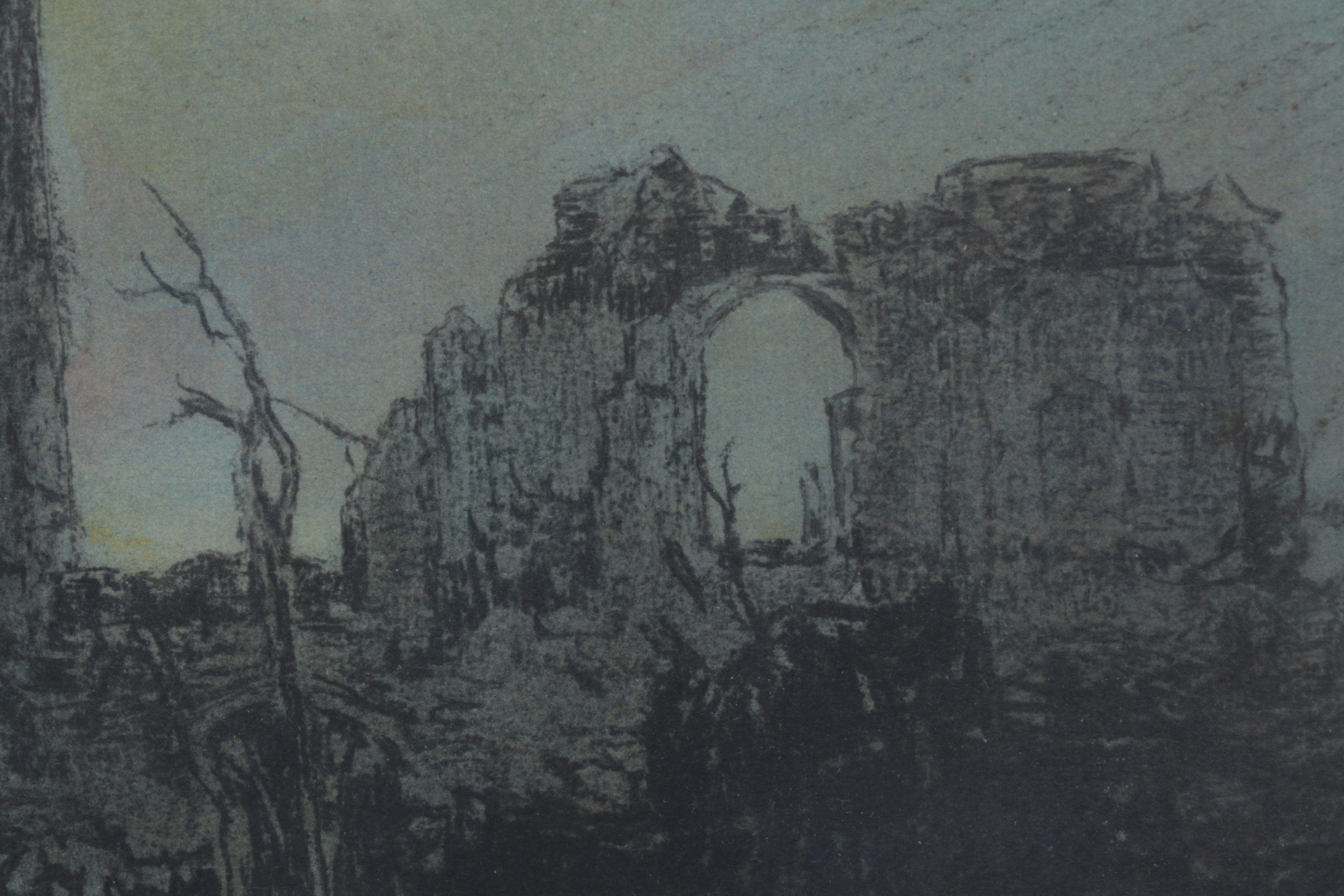 Edward Handley-Read Charcoal & Watercolor Painting "Ypres, Belgium - Cloth Hall"