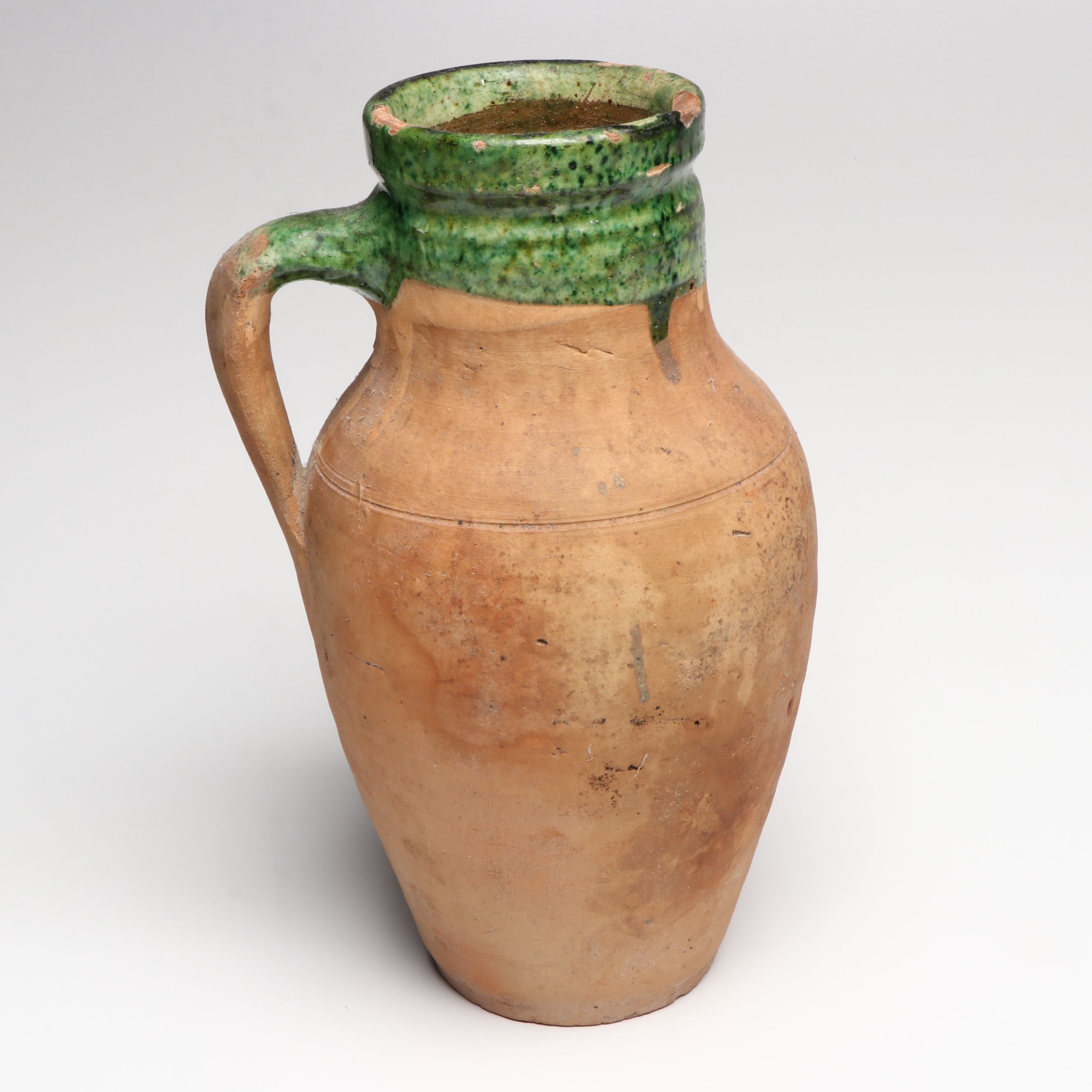 Mediterranean Style Green Glaze Terracotta Jugs and Handled Bowl