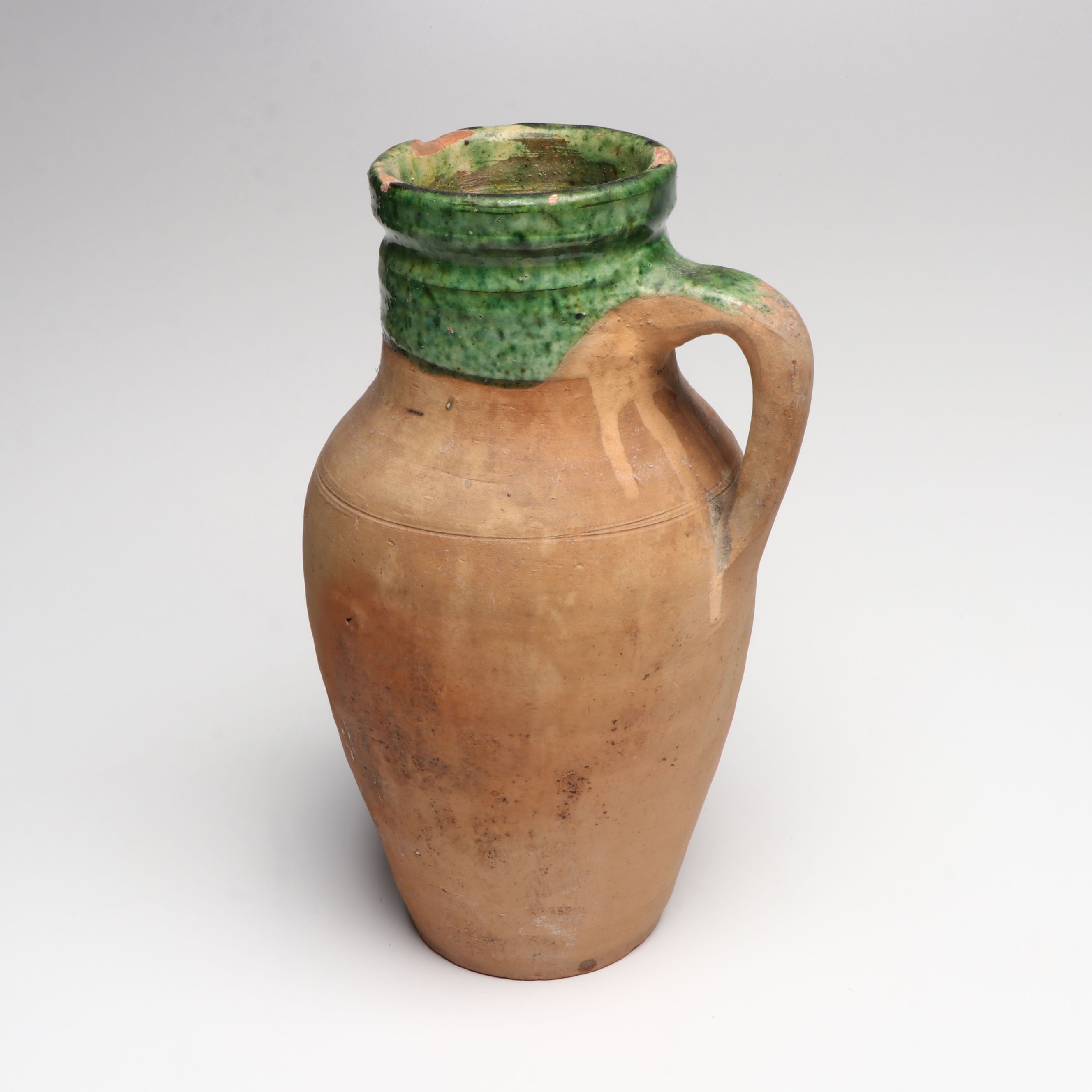 Mediterranean Style Green Glaze Terracotta Jugs and Handled Bowl