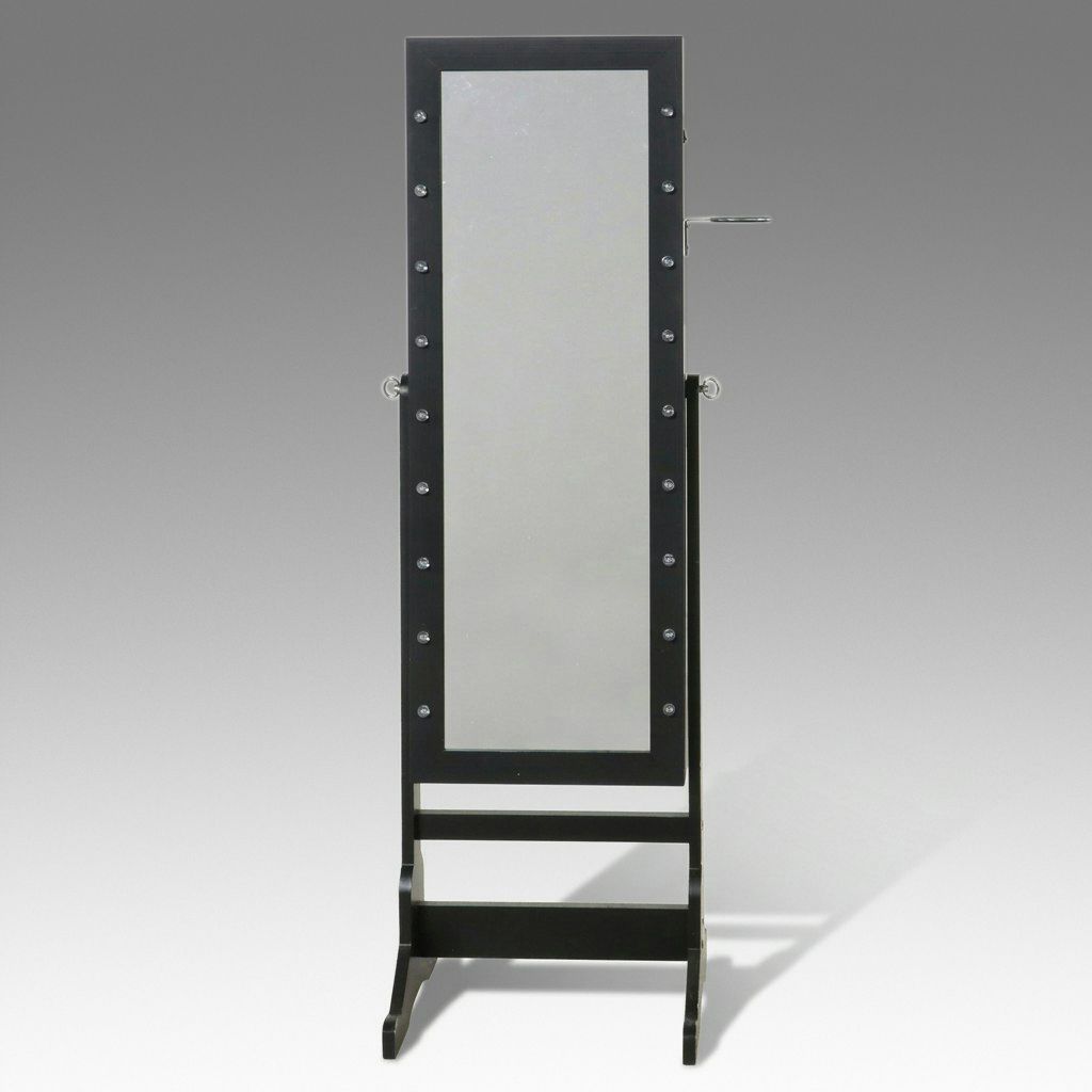 Contemporary Illuminated Cheval Mirror with Hidden Jewelry Armoire