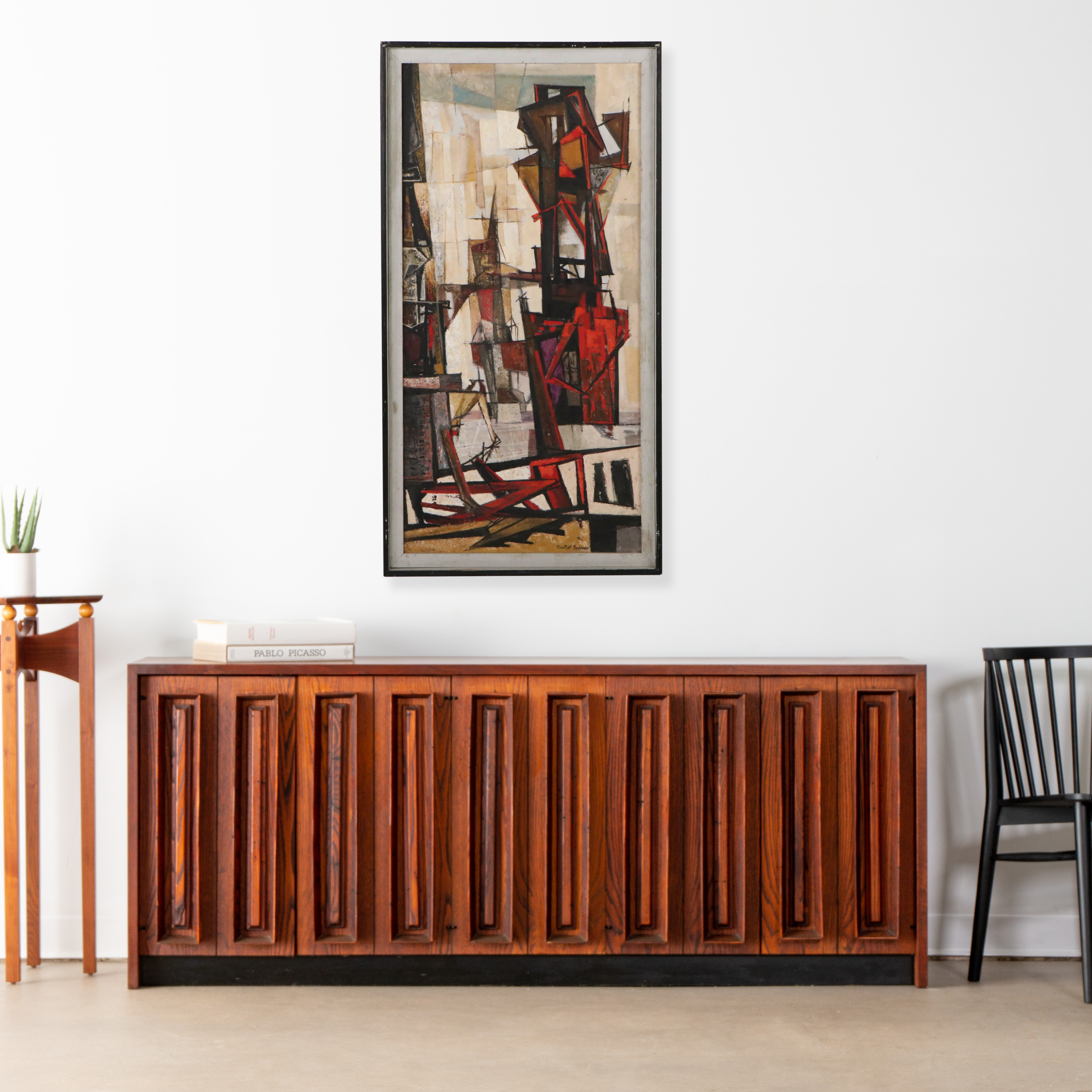 Fridtjof Schroder Abstract Cubist Oil Painting, Mid-20th Century