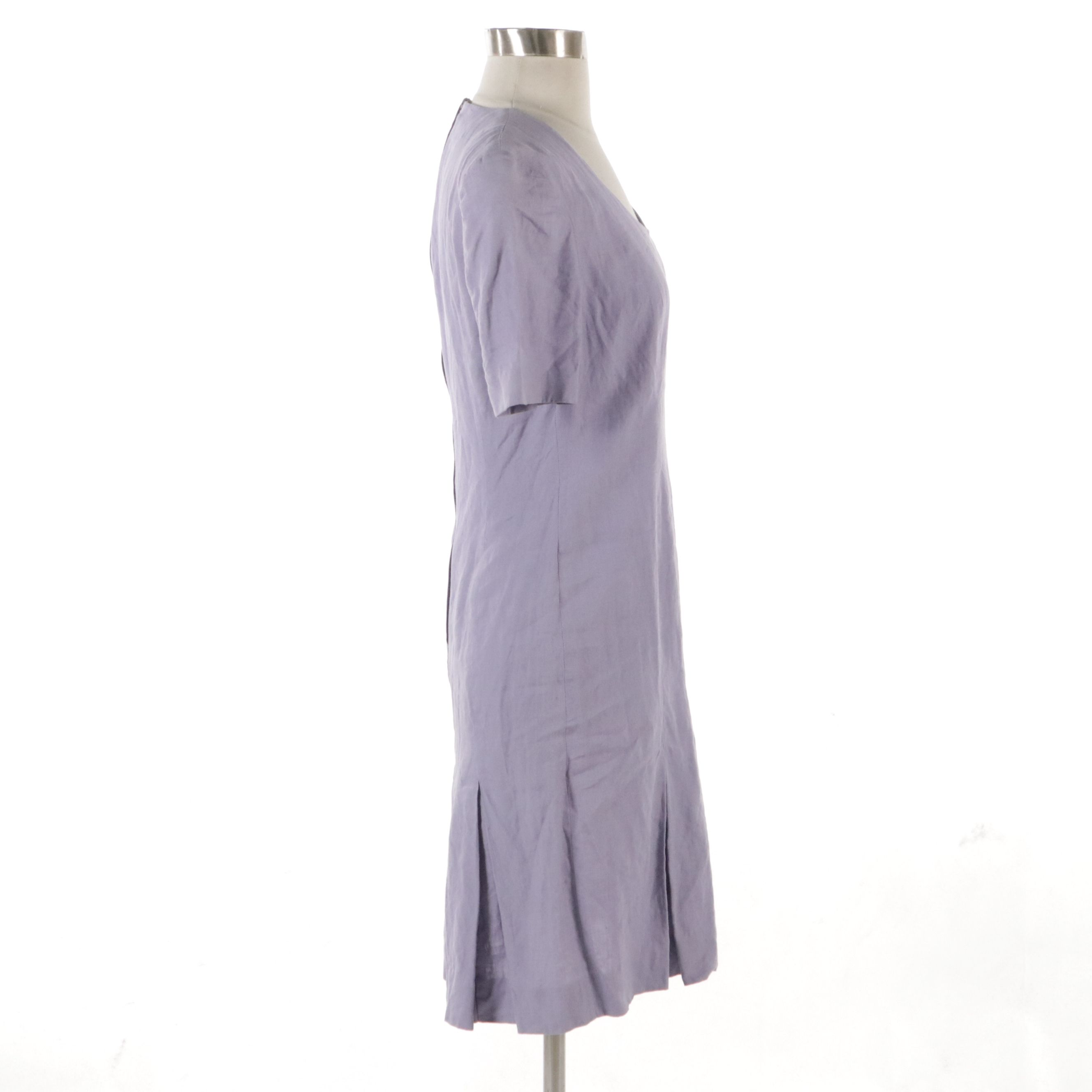 Salvatore Ferragamo Vintage Lavender Linen Pleated Drop Waist Shift Dress