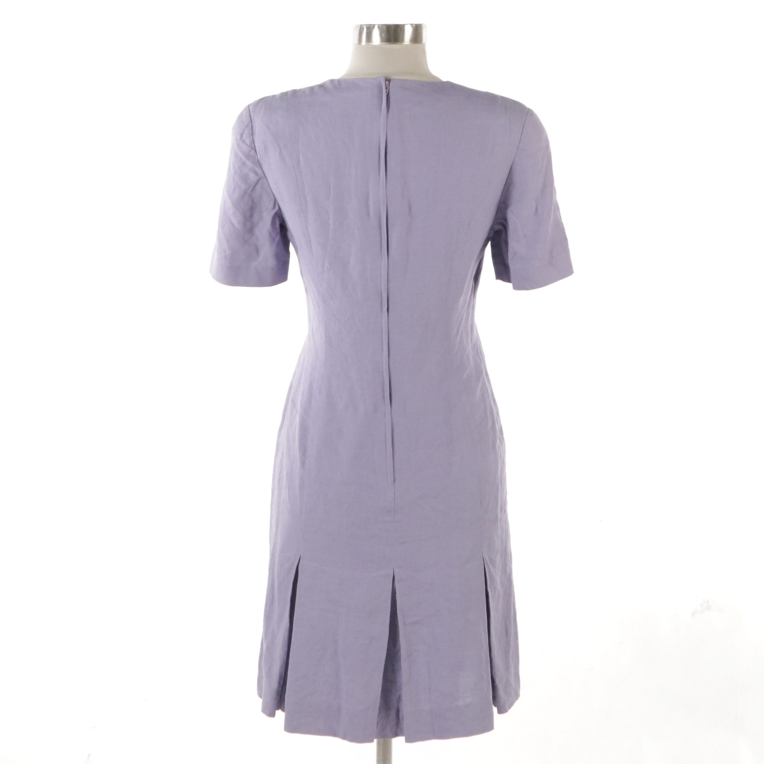Salvatore Ferragamo Vintage Lavender Linen Pleated Drop Waist Shift Dress