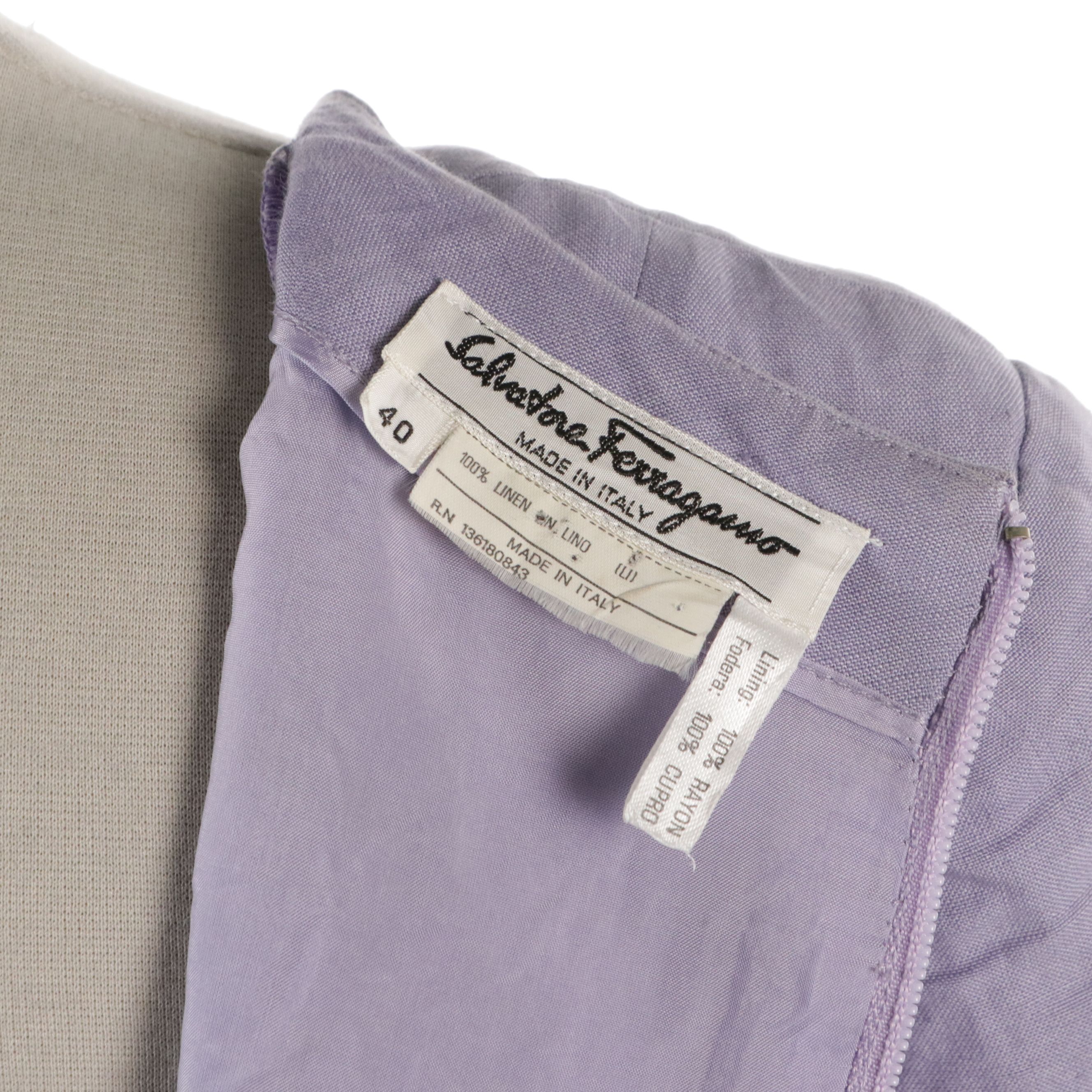 Salvatore Ferragamo Vintage Lavender Linen Pleated Drop Waist Shift Dress