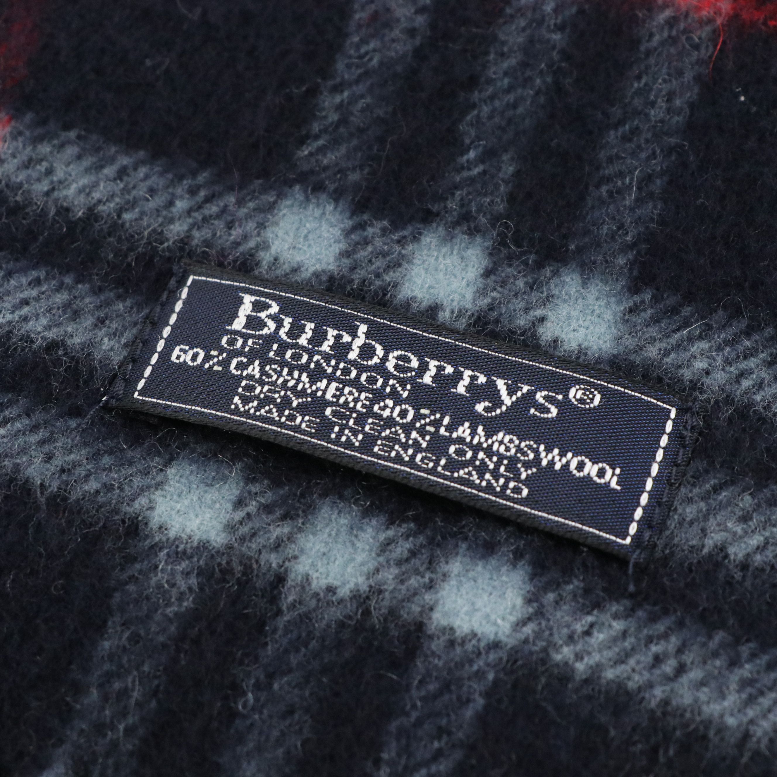 Burberrys Navy Blue House Check Cashmere/Lambswool Fringe Scarf