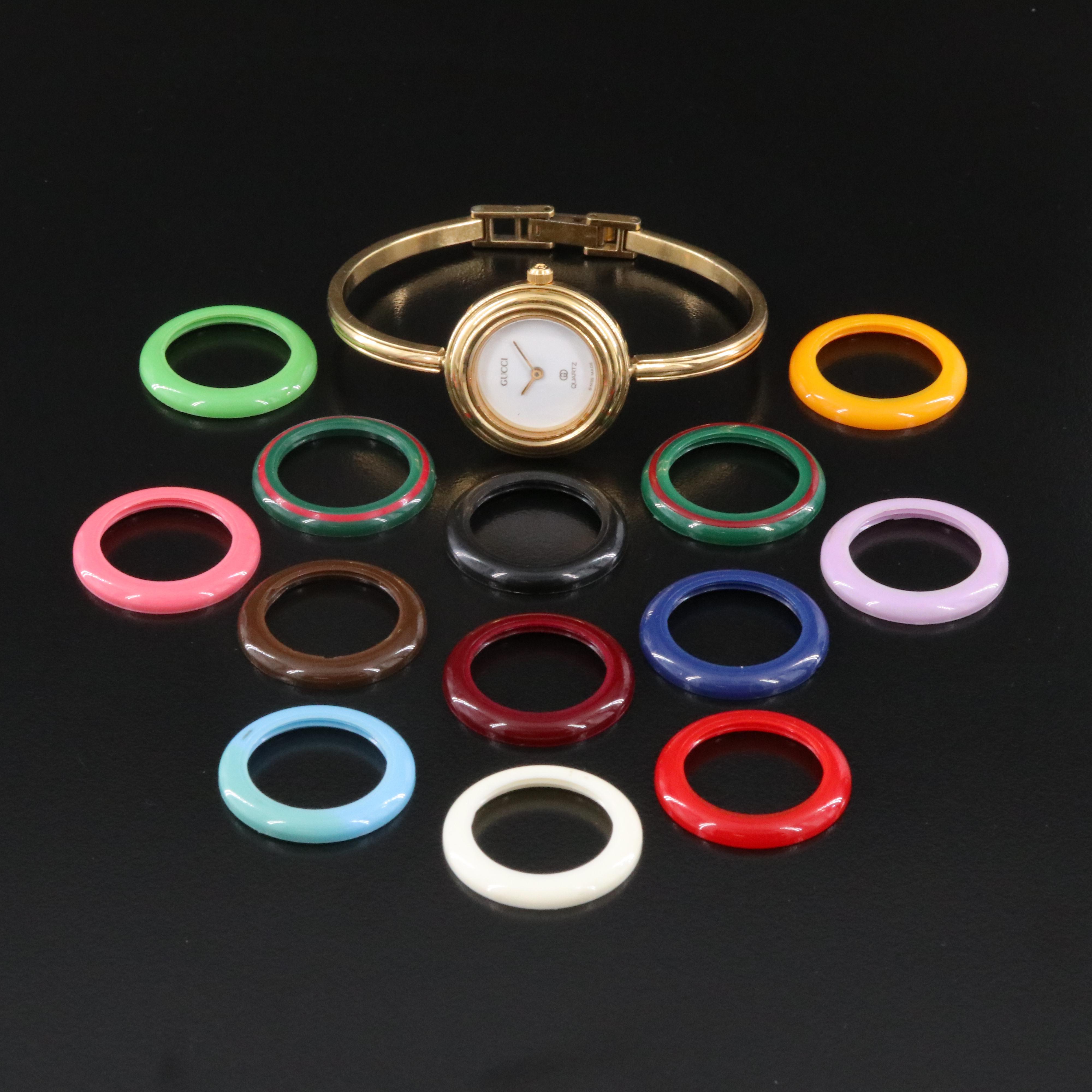 Gucci 1100L Gold Plated Swiss Quartz Watch with Interchangeable Bezels