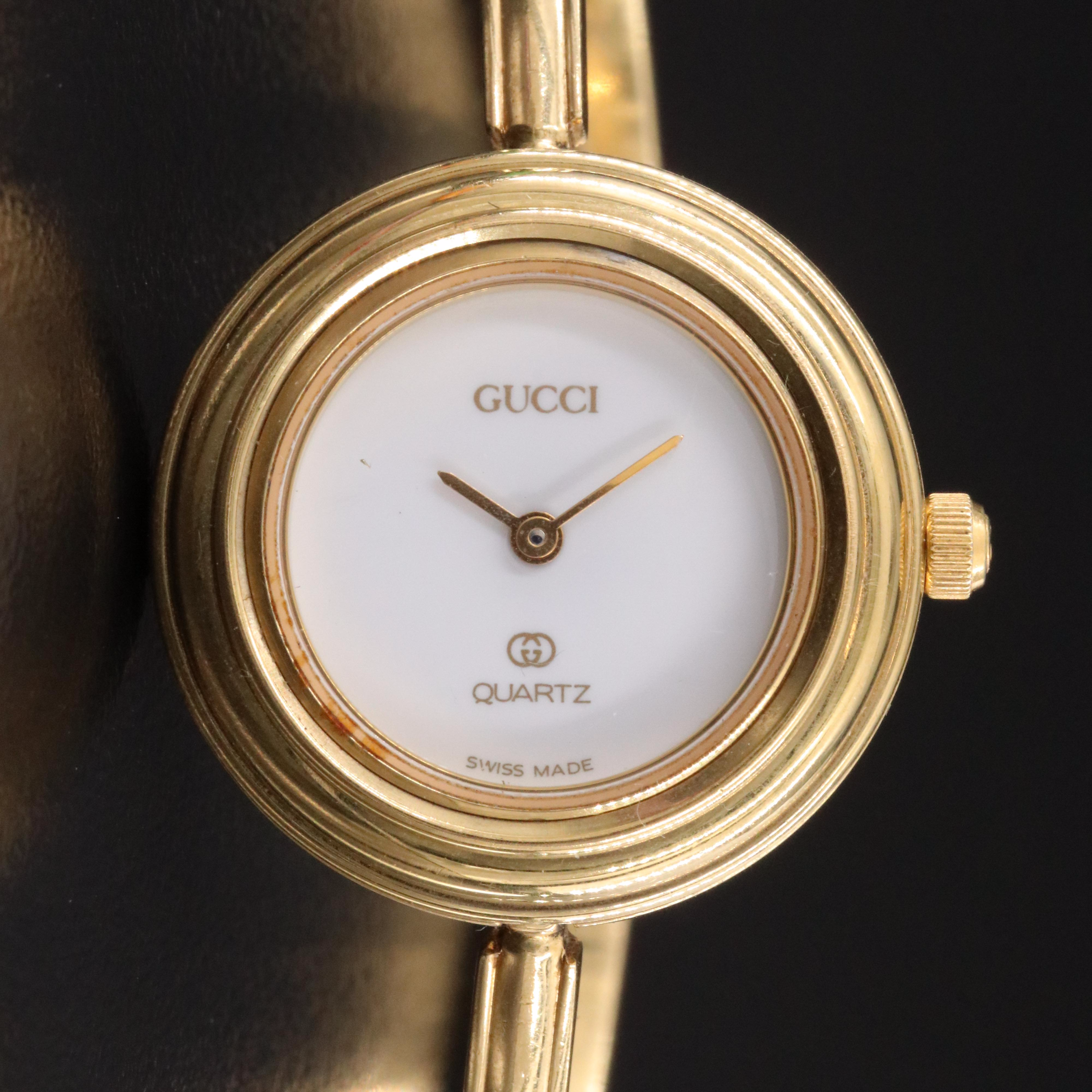 Gucci 1100L Gold Plated Swiss Quartz Watch with Interchangeable Bezels