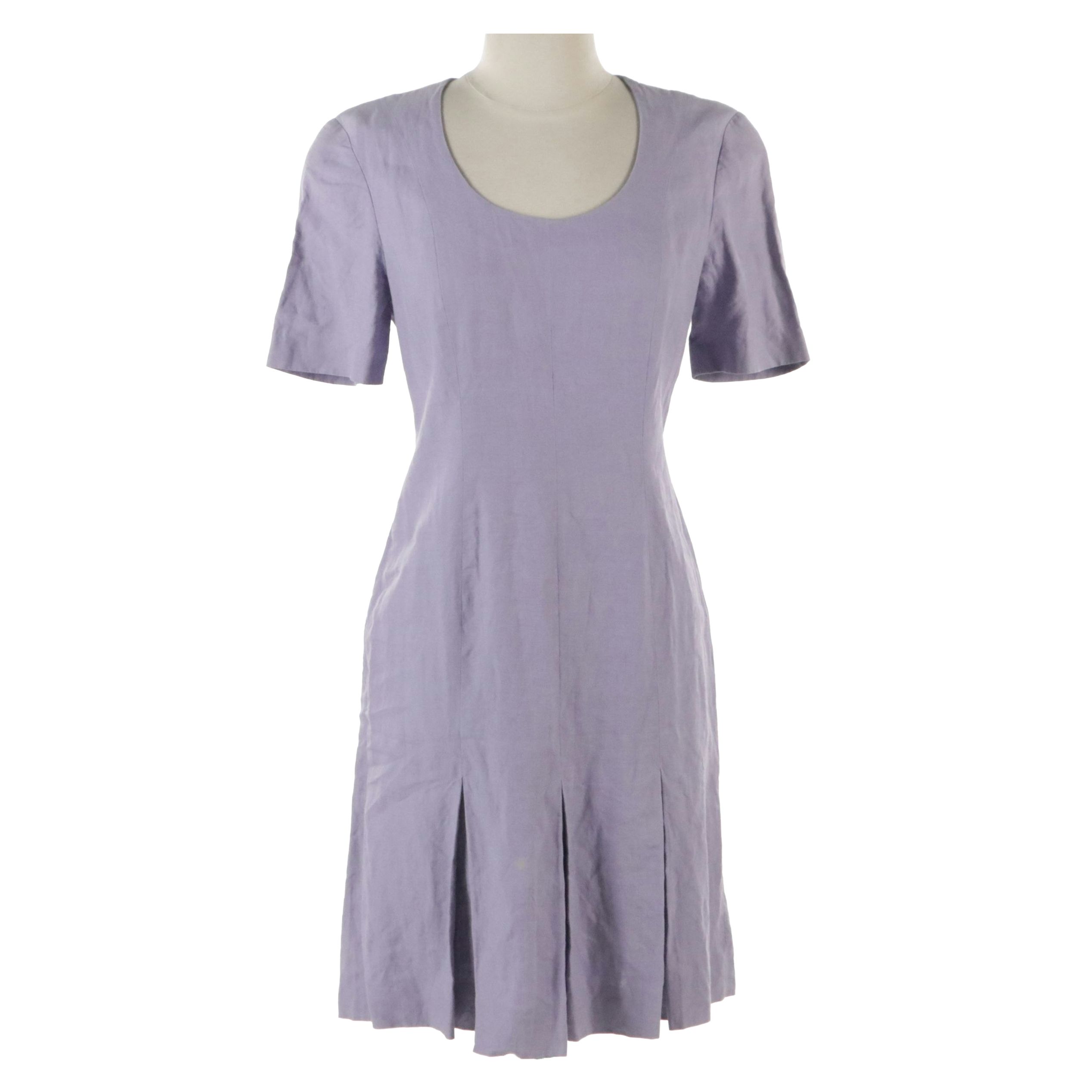 Salvatore Ferragamo Vintage Lavender Linen Pleated Drop Waist Shift Dress