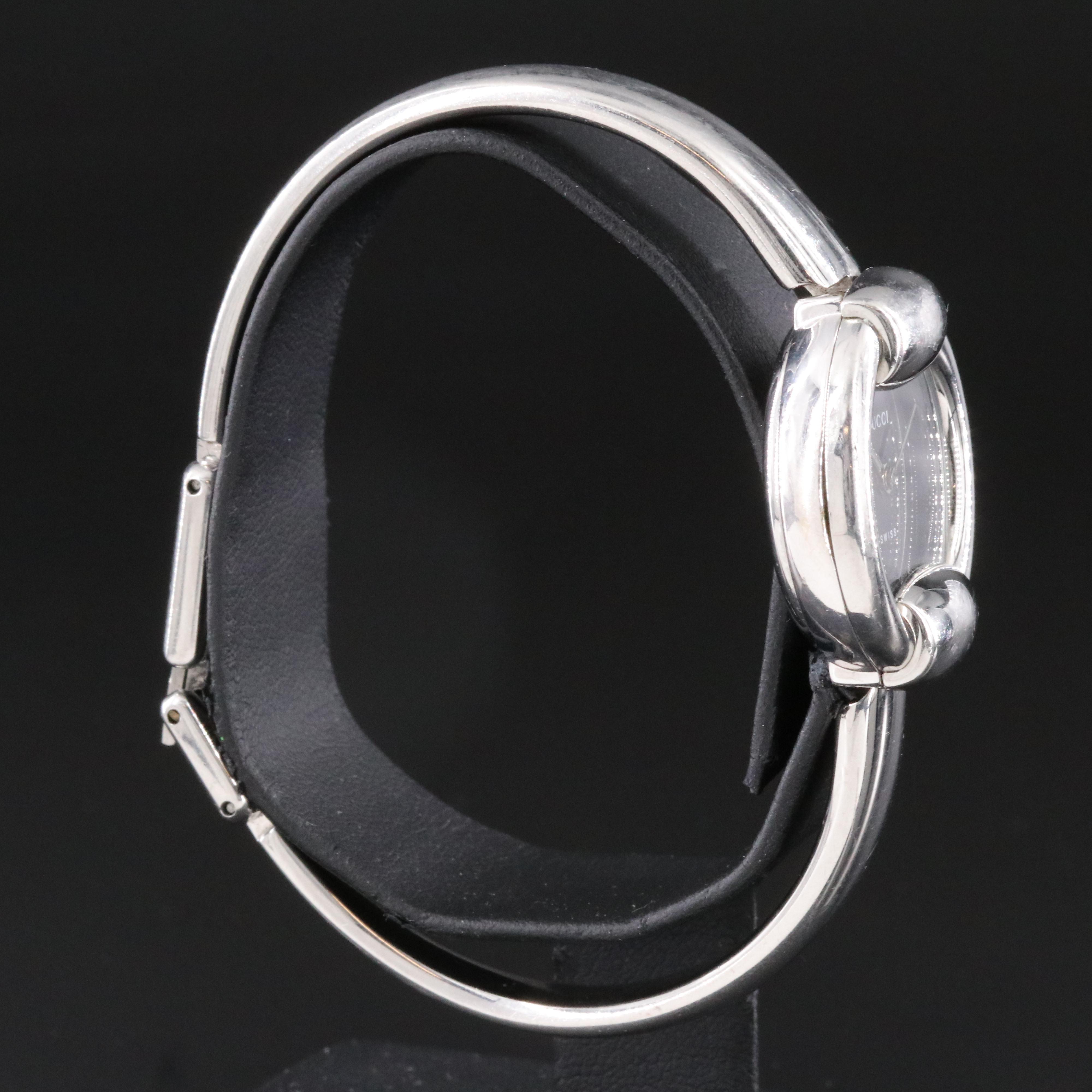 Gucci 1400L Stainless Steel  Horsebit Bangle and Black Dial Watch