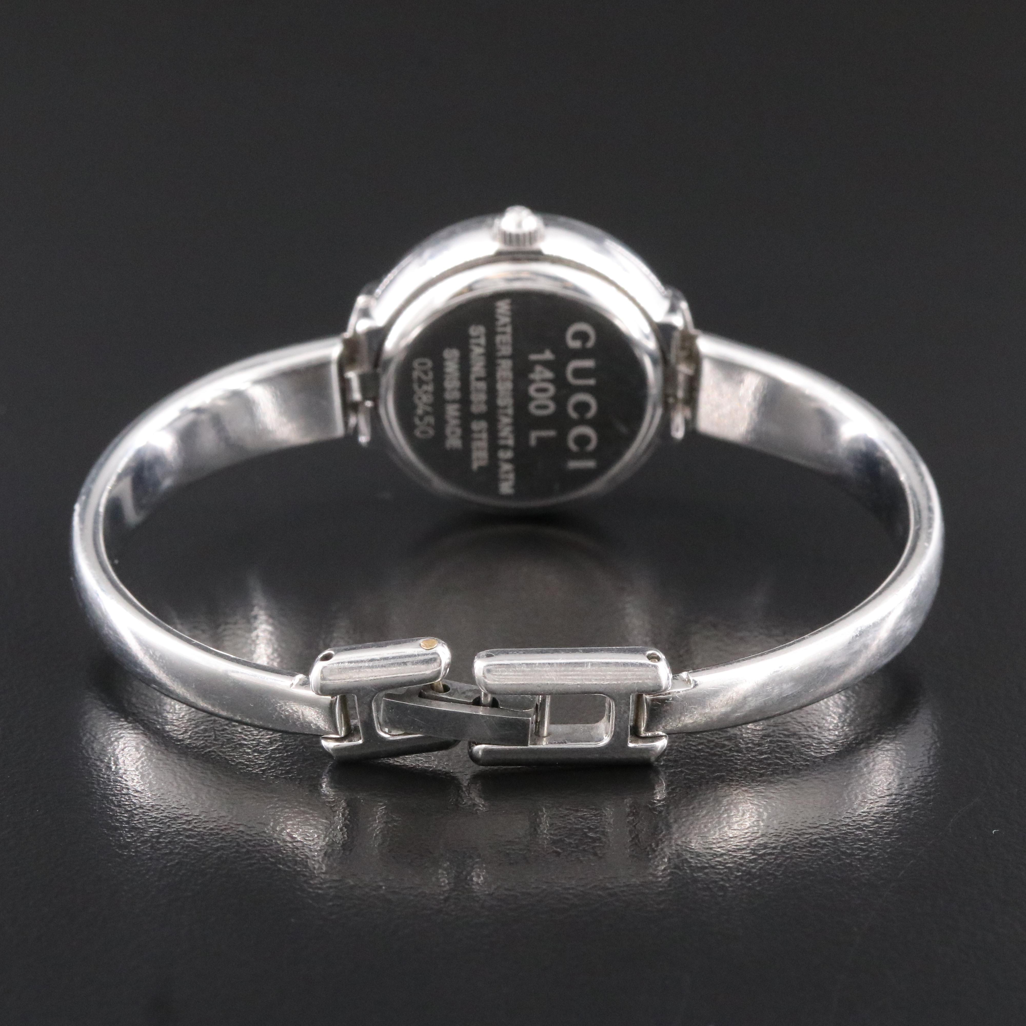 Gucci 1400L Stainless Steel  Horsebit Bangle and Black Dial Watch