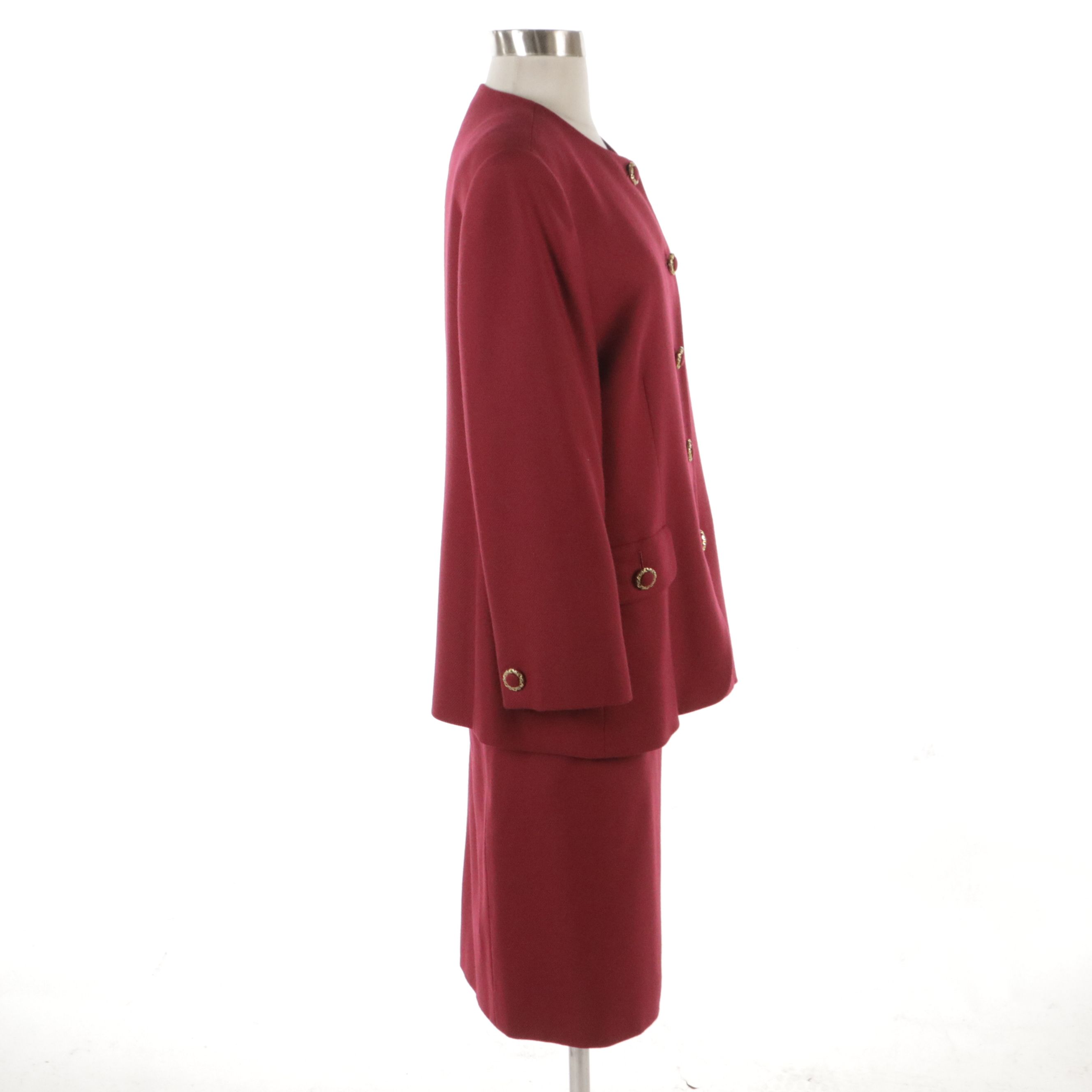 Burberrys Red Wool Single-Breasted Two-Piece Skirt Set