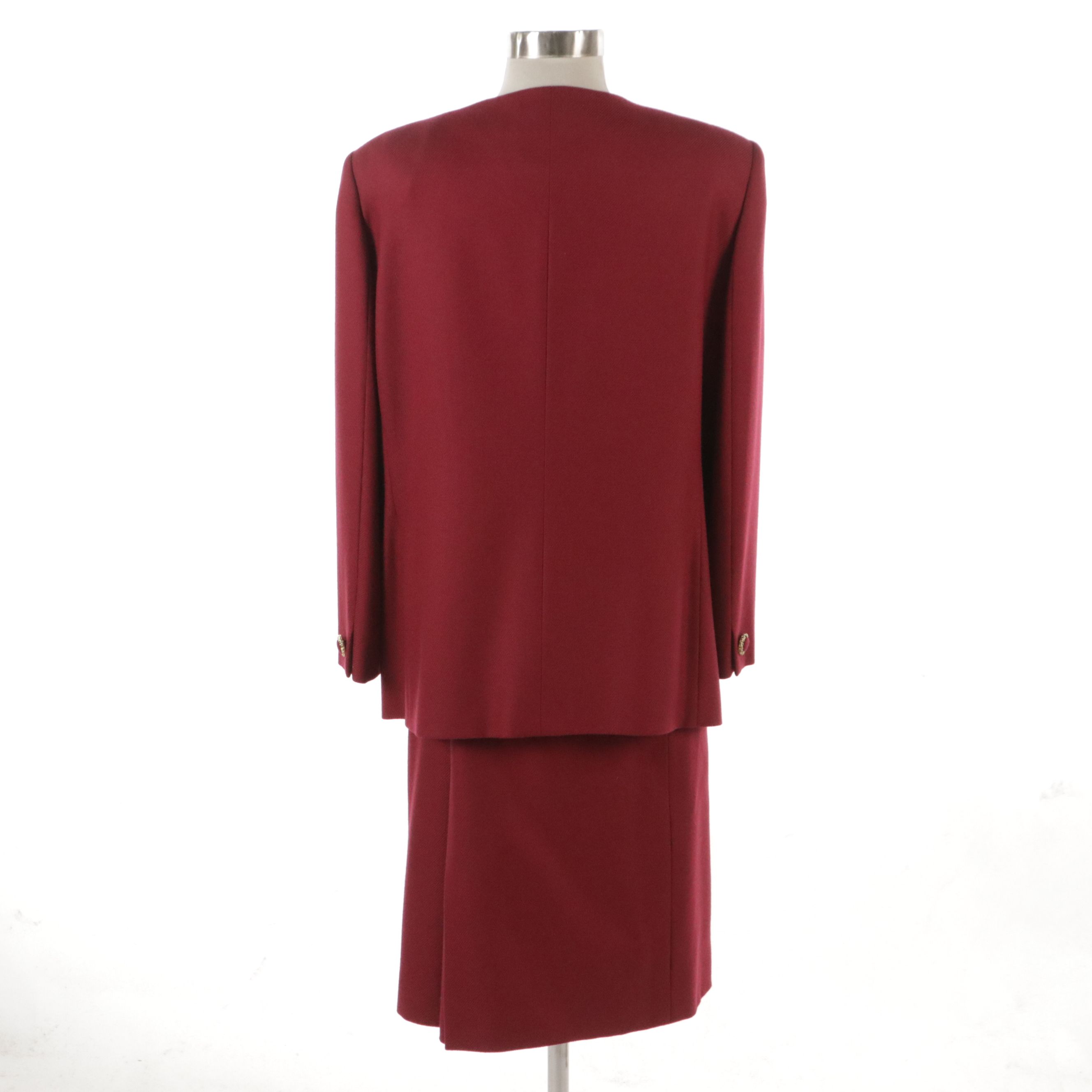 Burberrys Red Wool Single-Breasted Two-Piece Skirt Set